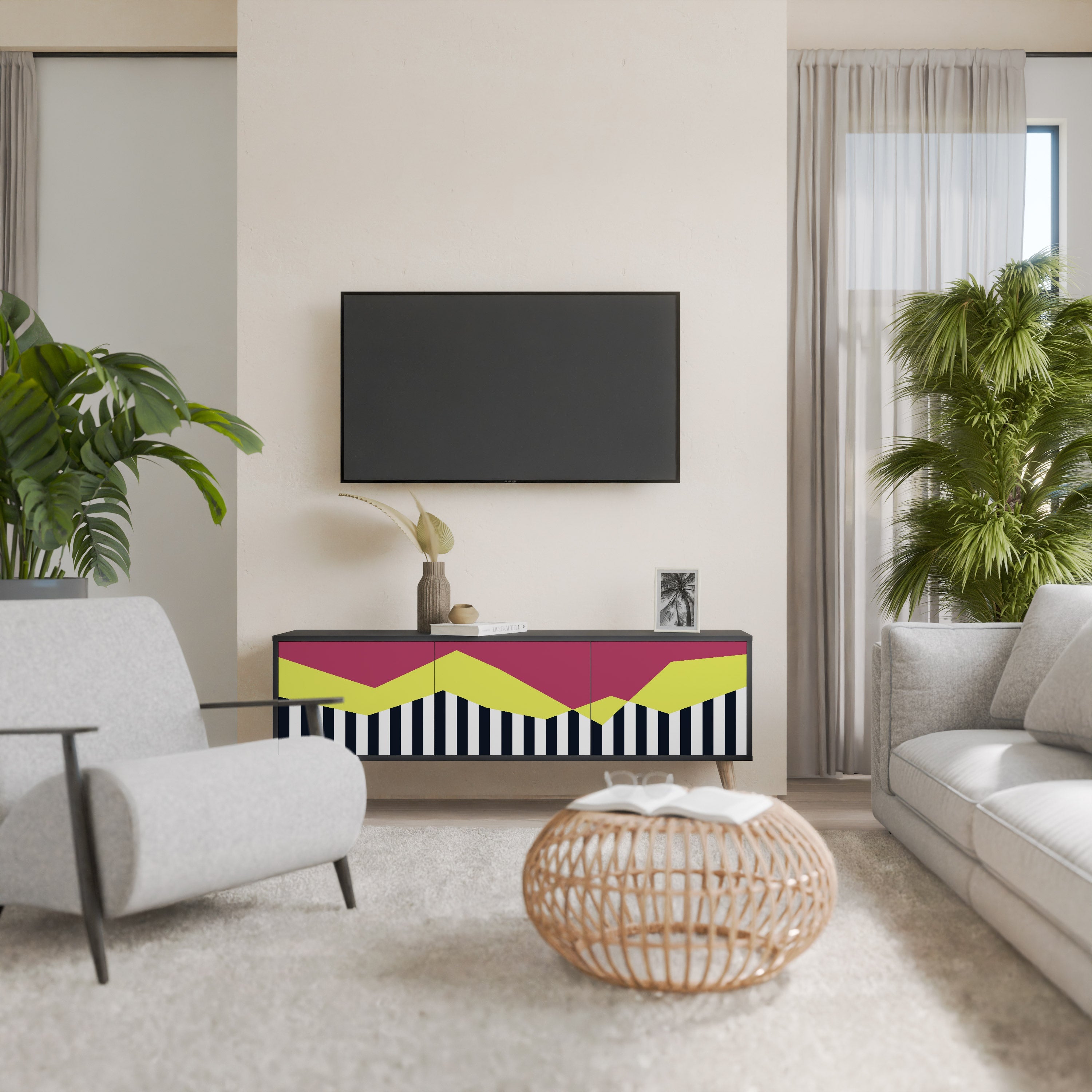 PIANO FANTASY TV-Lowboard mit 3 Türen in Schwarz