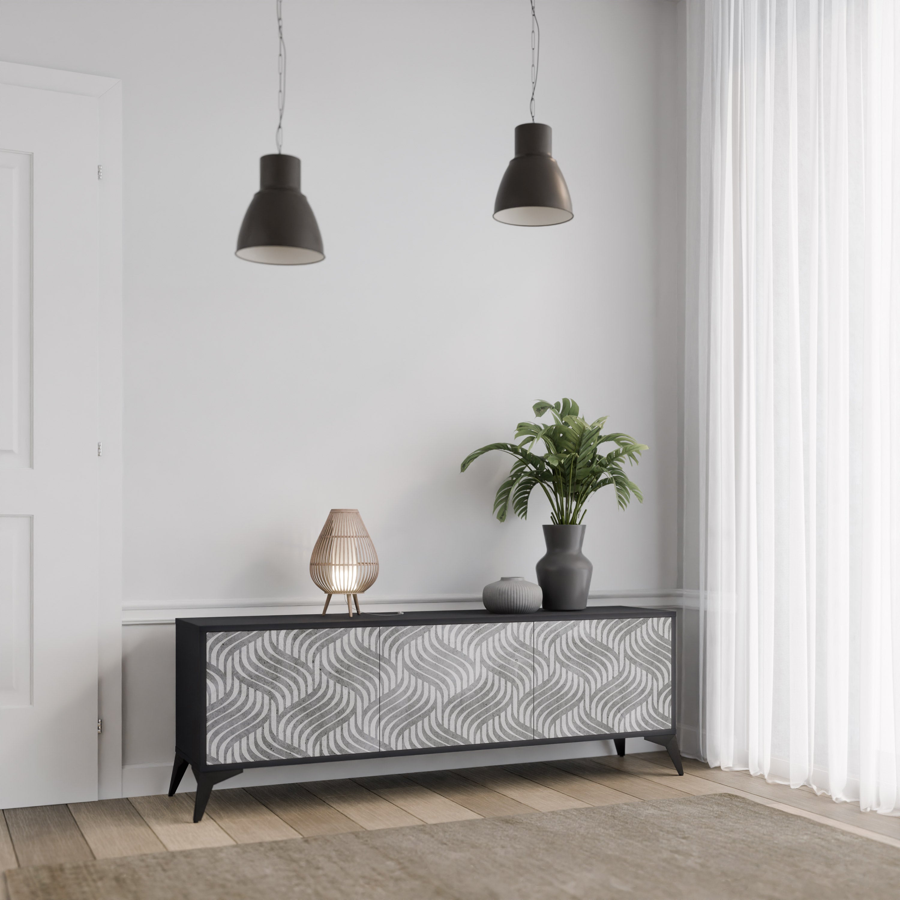 CONCRETE MOVEMENT TV-Lowboard mit 3 Türen in Schwarz