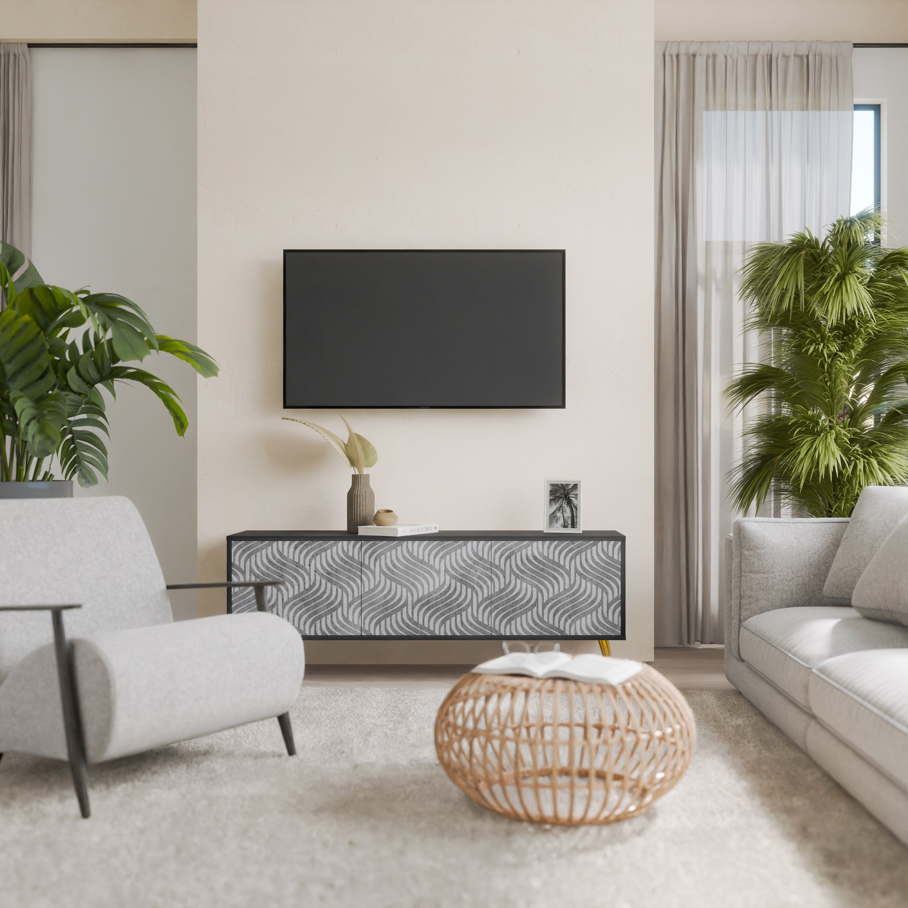 CONCRETE MOVEMENT TV-Lowboard mit 3 Türen in Schwarz