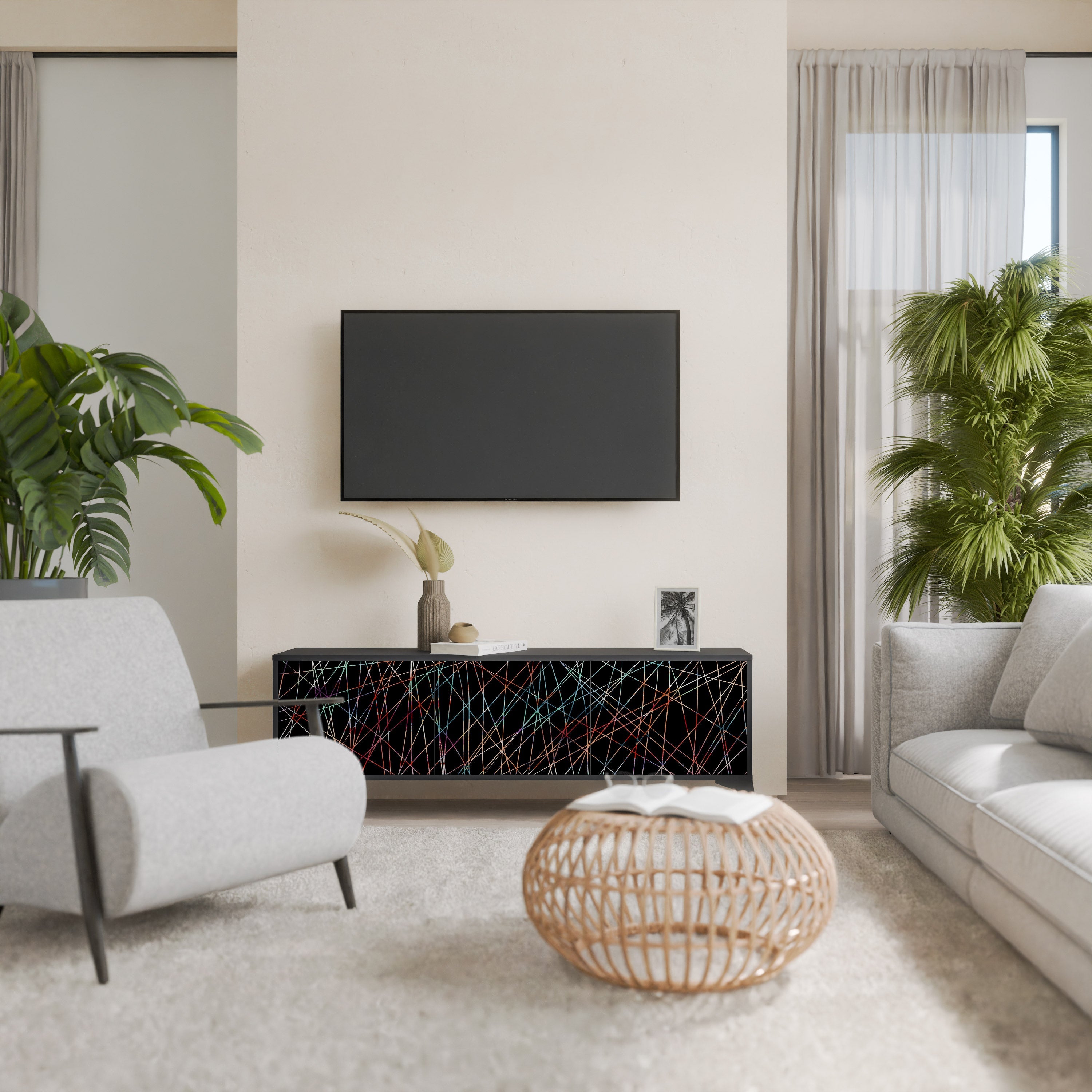 LUMINOUS SNARE TV-Lowboard mit 3 Türen in Schwarz