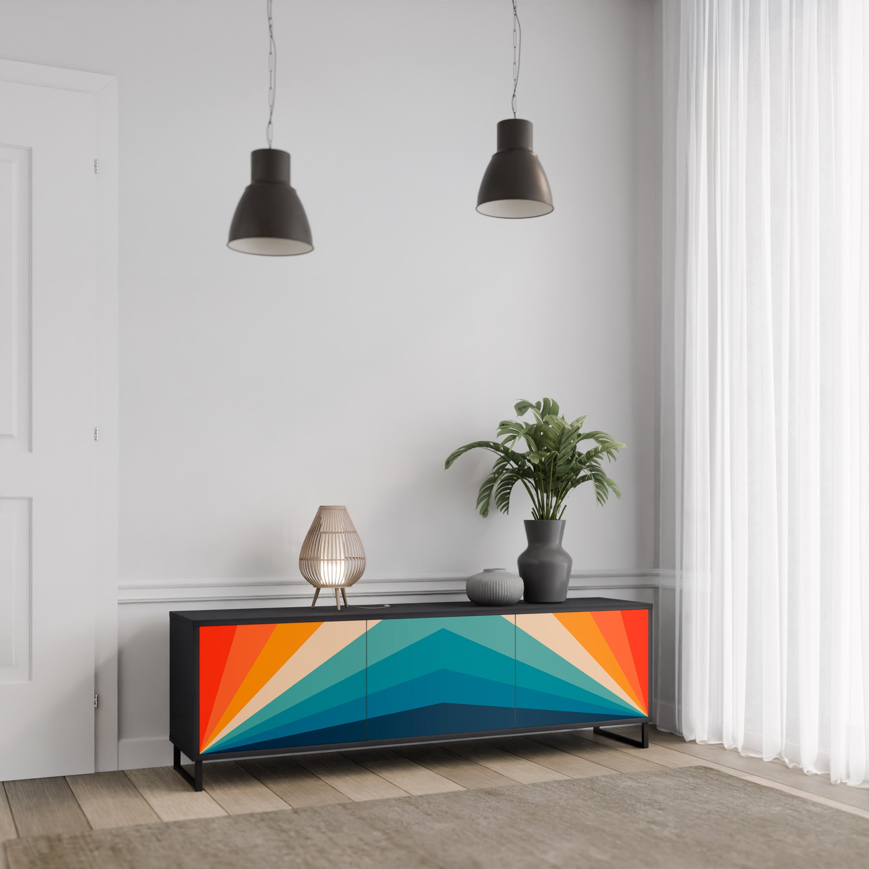 PRISM CONCUSSION TV-Lowboard mit 3 Türen in Schwarz