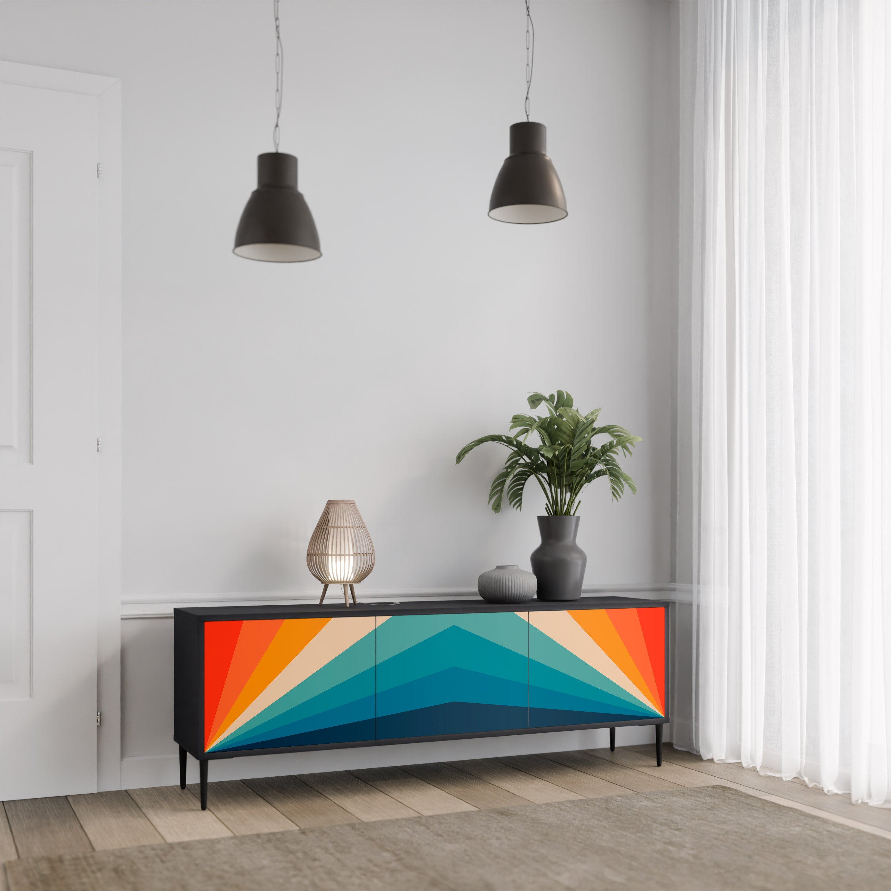 PRISM CONCUSSION TV-Lowboard mit 3 Türen in Schwarz