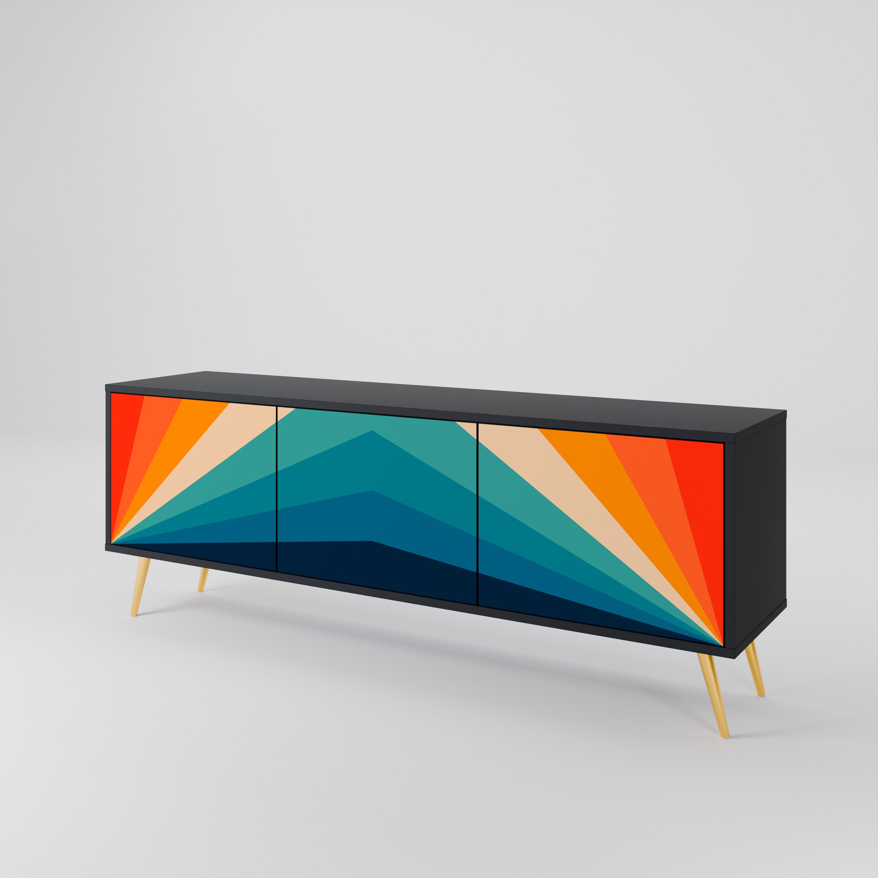 PRISM CONCUSSION TV-Lowboard mit 3 Türen in Schwarz