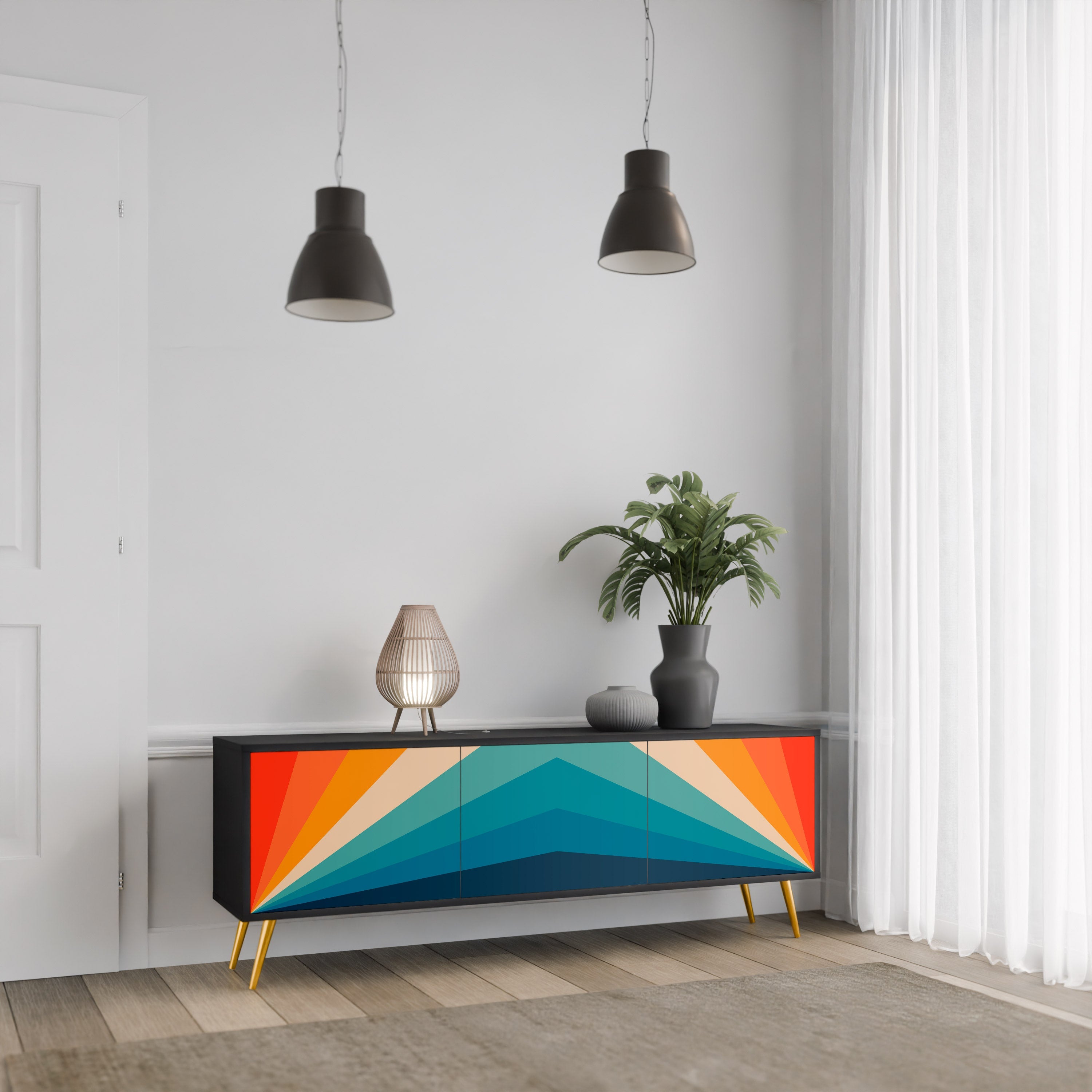 PRISM CONCUSSION TV-Lowboard mit 3 Türen in Schwarz