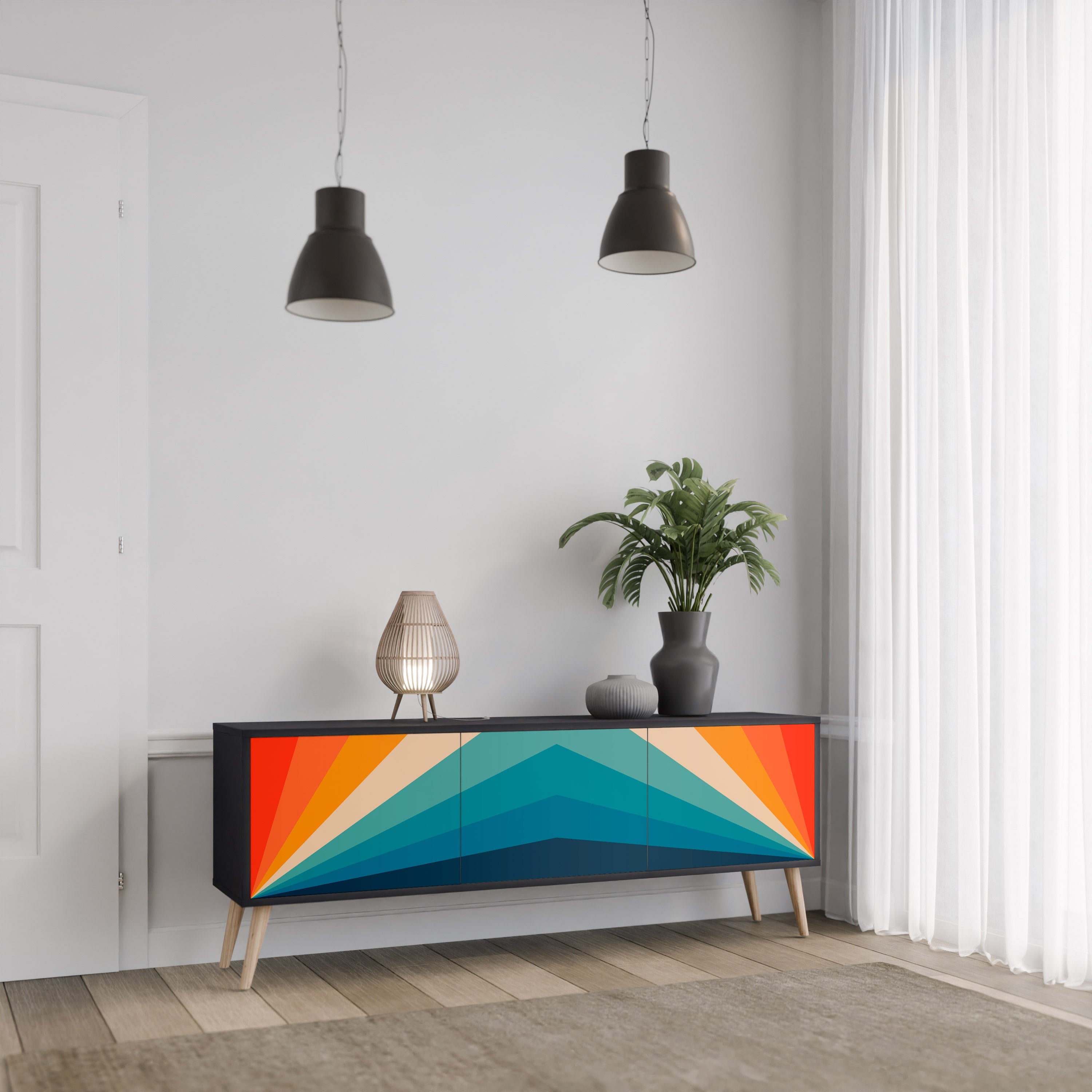 PRISM CONCUSSION TV-Lowboard mit 3 Türen in Schwarz