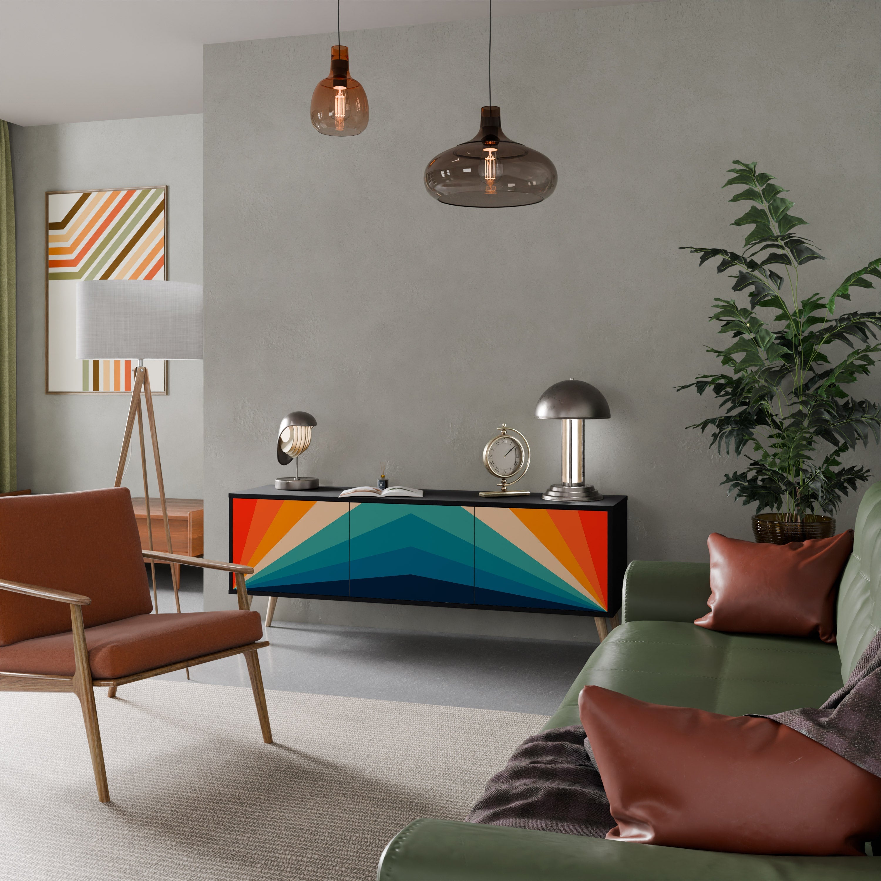 PRISM CONCUSSION TV-Lowboard mit 3 Türen in Schwarz