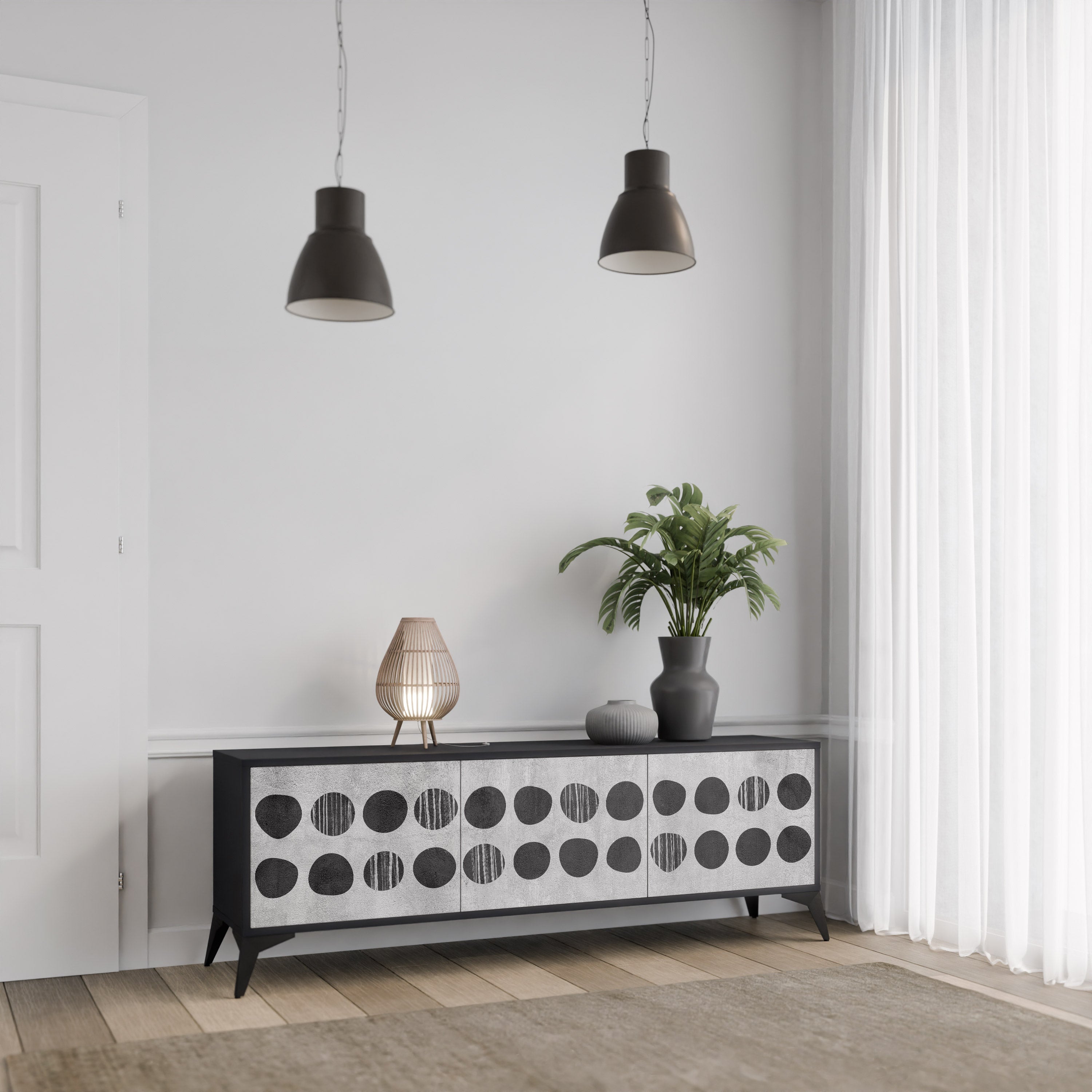 GHOSTLY GRADIENTS TV-Lowboard mit 3 Türen in Schwarz