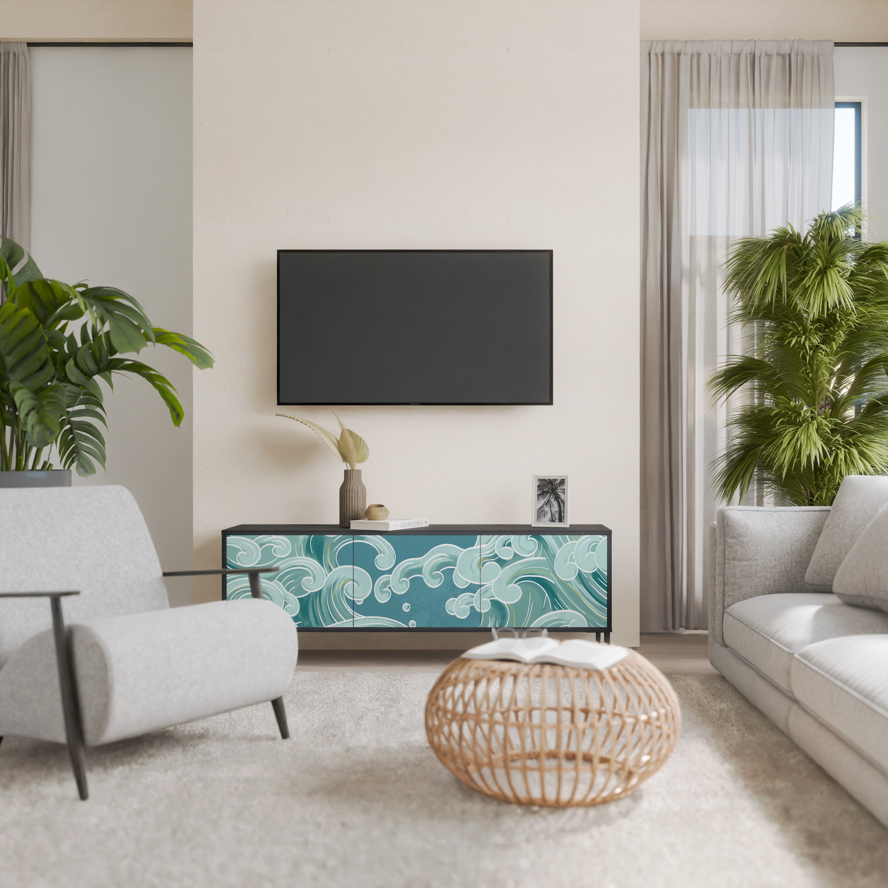 ASIAN SWAY TV-Lowboard mit 3 Türen in Schwarz