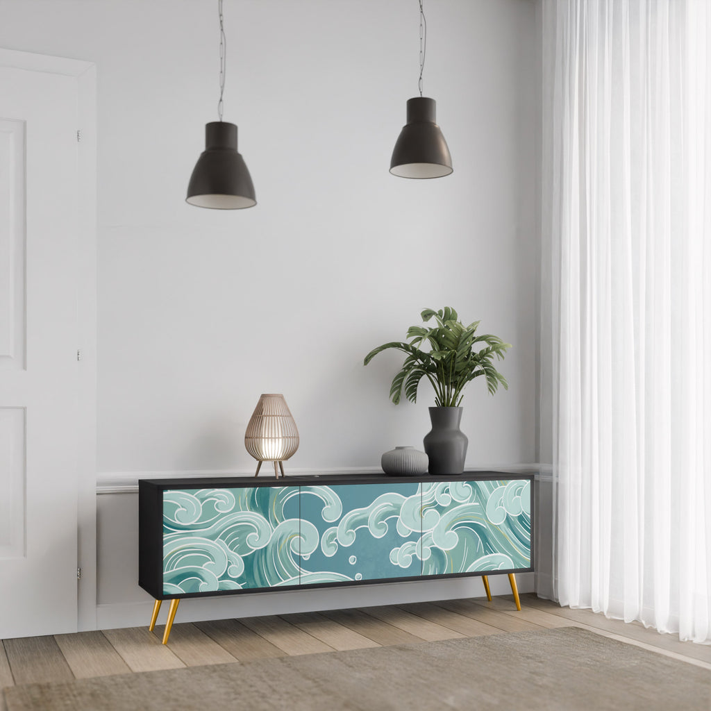 ASIAN SWAY TV-Lowboard mit 3 Türen in Schwarz