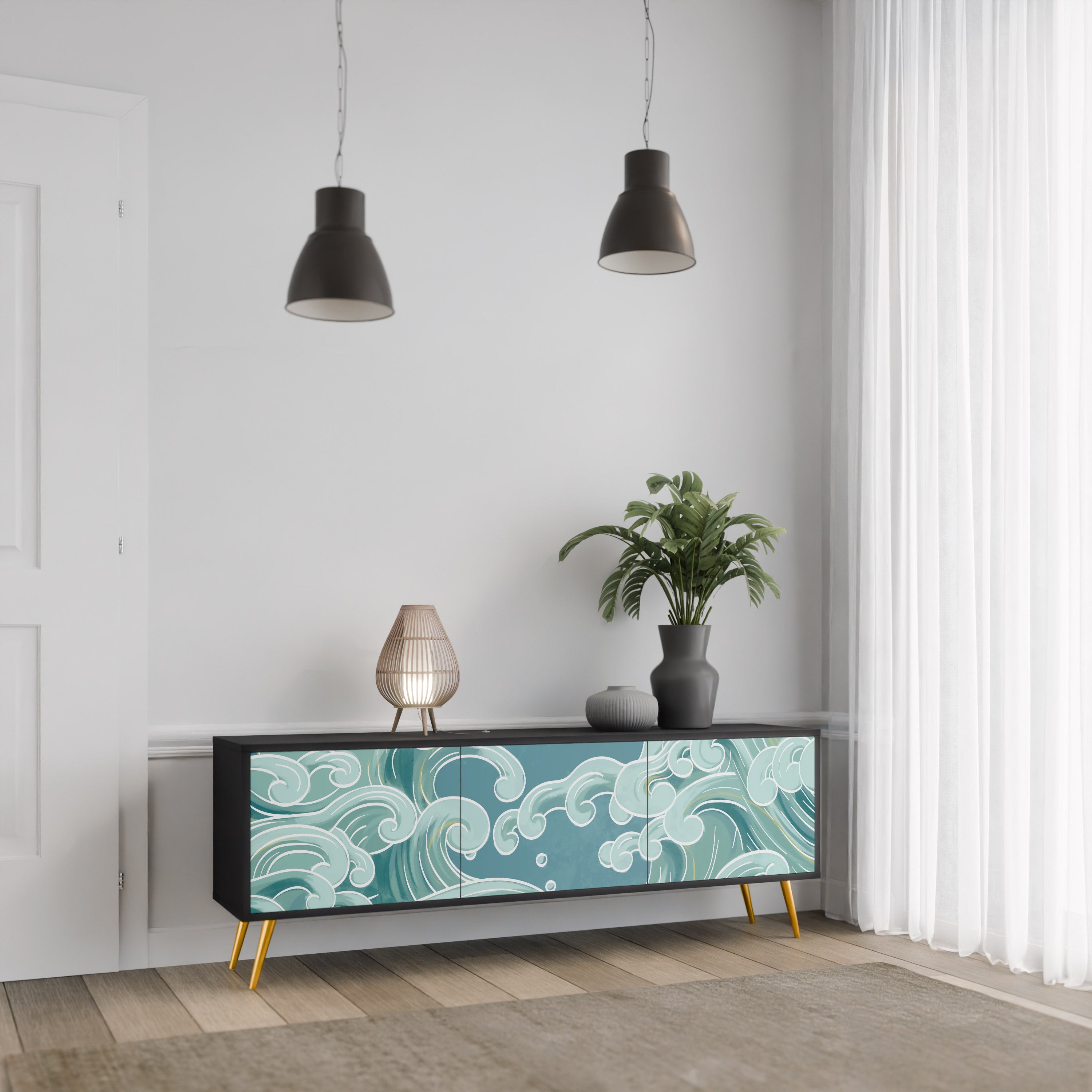 ASIAN SWAY TV-Lowboard mit 3 Türen in Schwarz