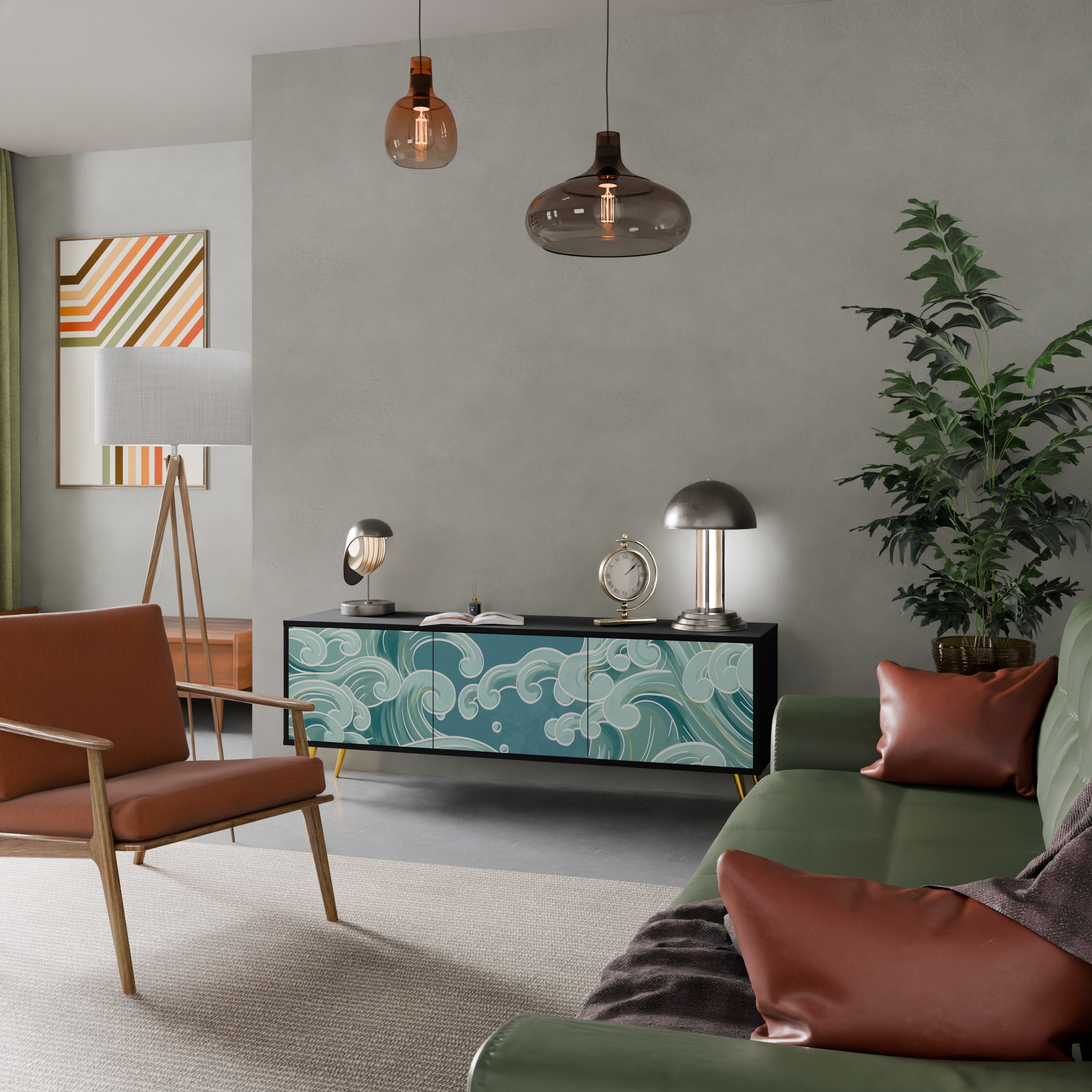 ASIAN SWAY TV-Lowboard mit 3 Türen in Schwarz