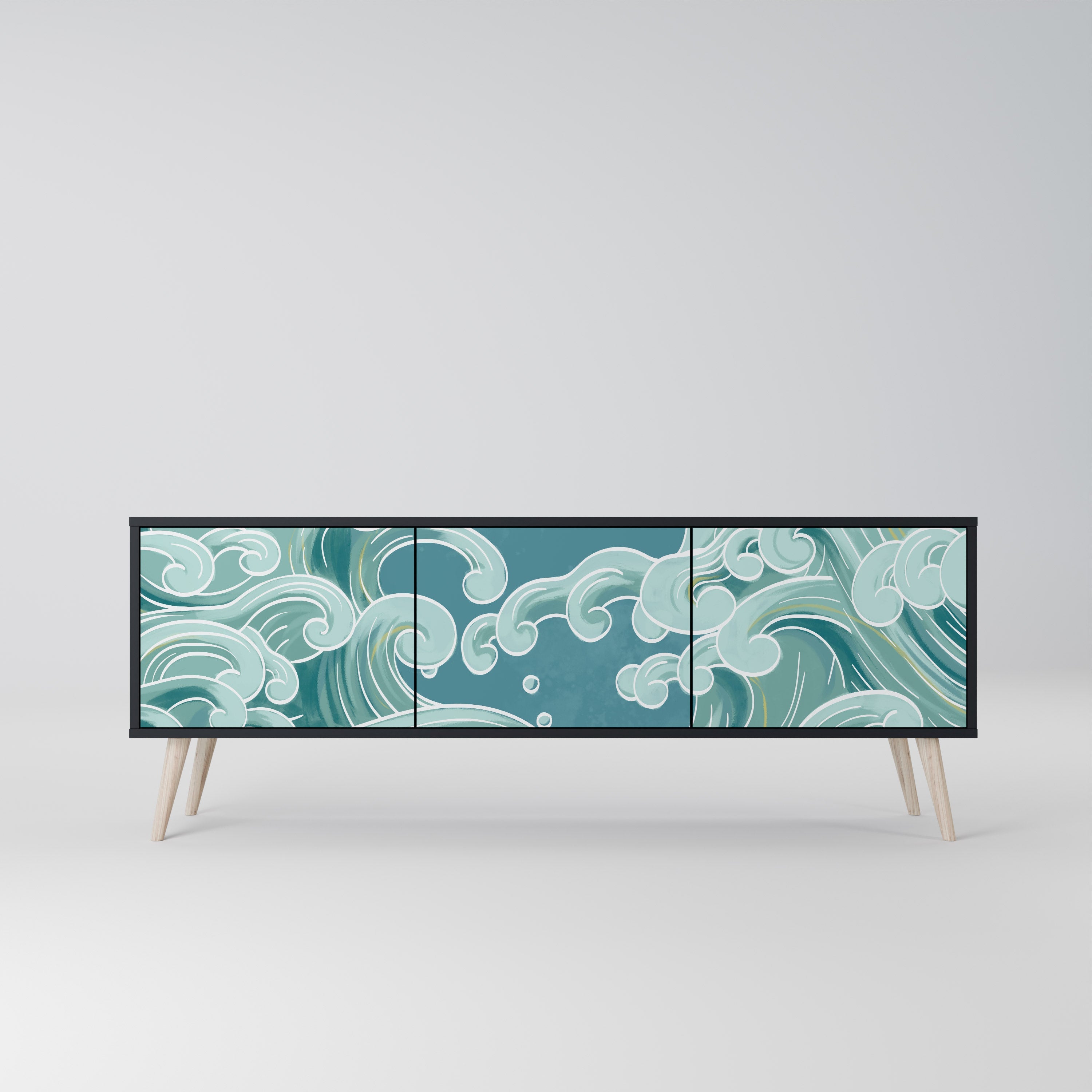 ASIAN SWAY TV-Lowboard mit 3 Türen in Schwarz