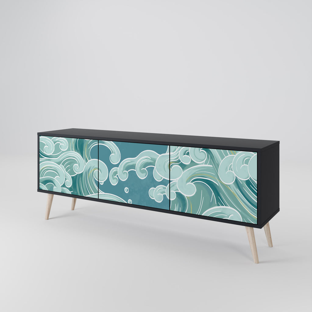 ASIAN SWAY TV-Lowboard mit 3 Türen in Schwarz