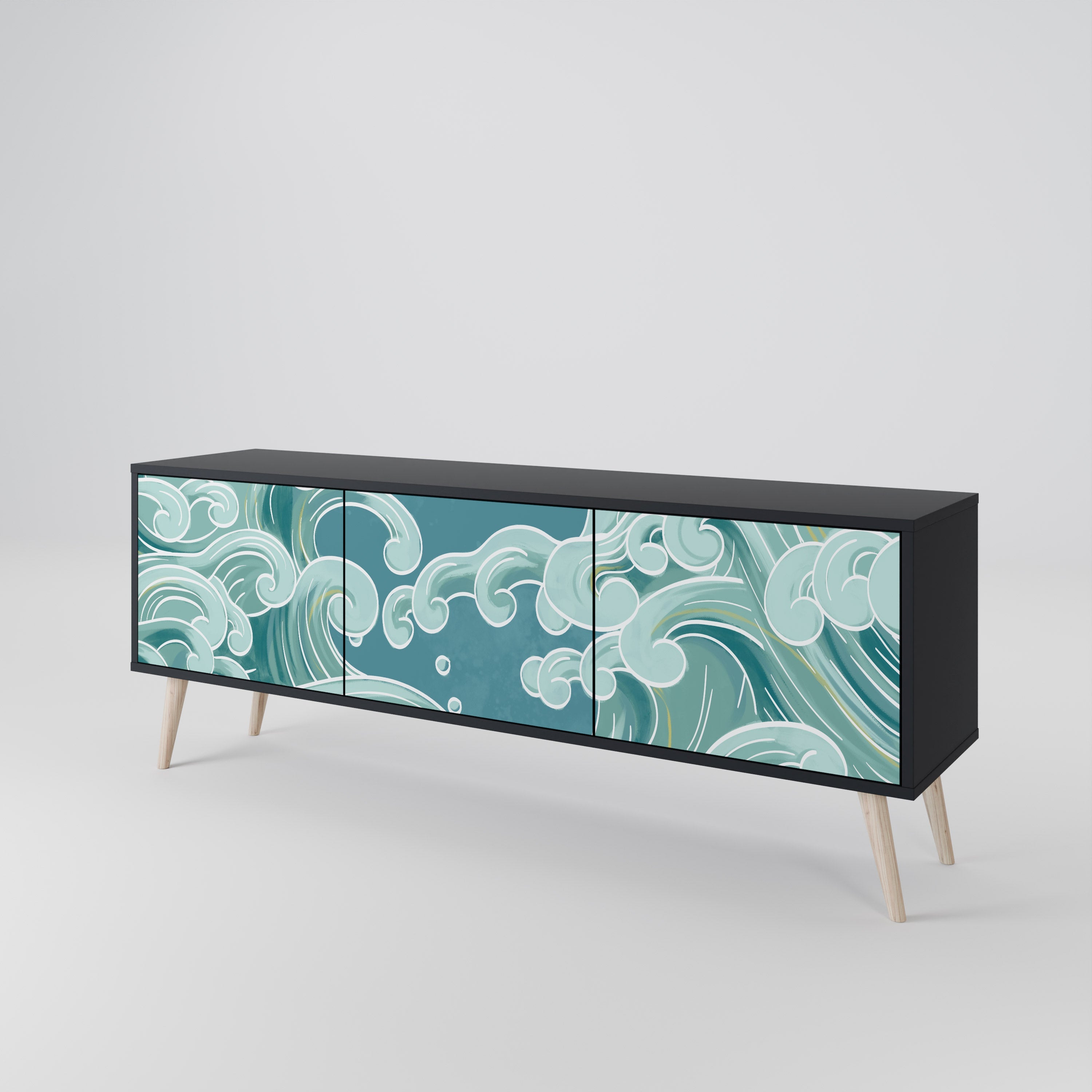 ASIAN SWAY TV-Lowboard mit 3 Türen in Schwarz