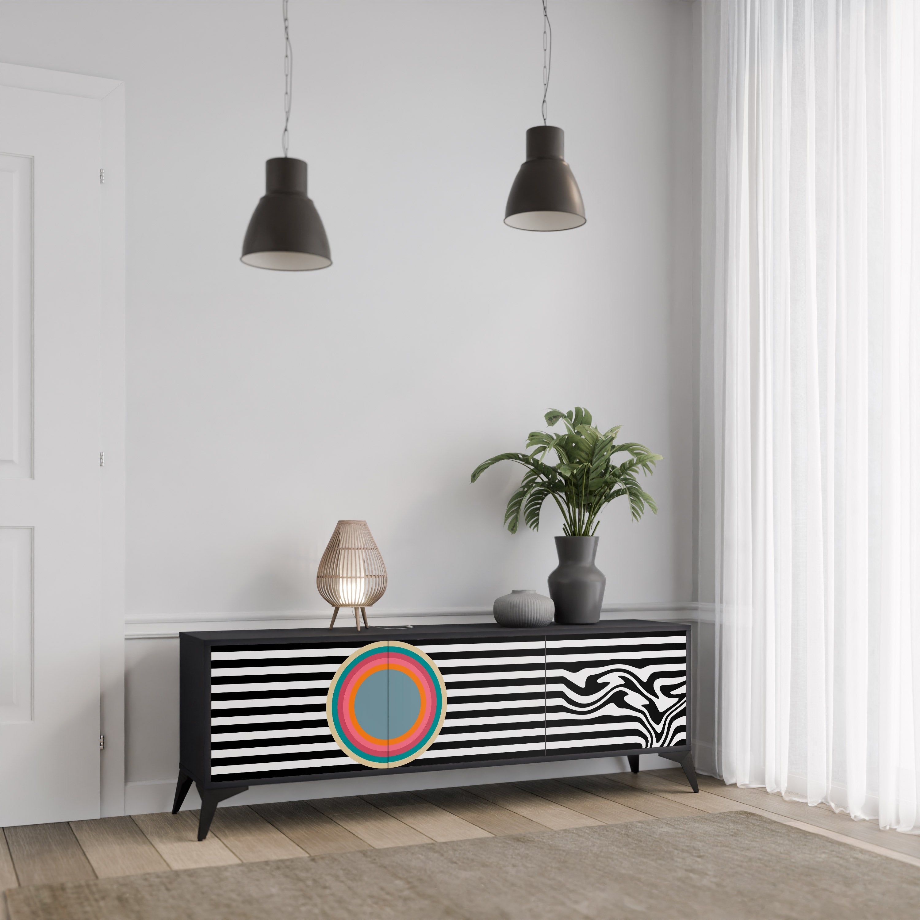 SPECTRA SHOWCASE TV-Lowboard mit 3 Türen in Schwarz