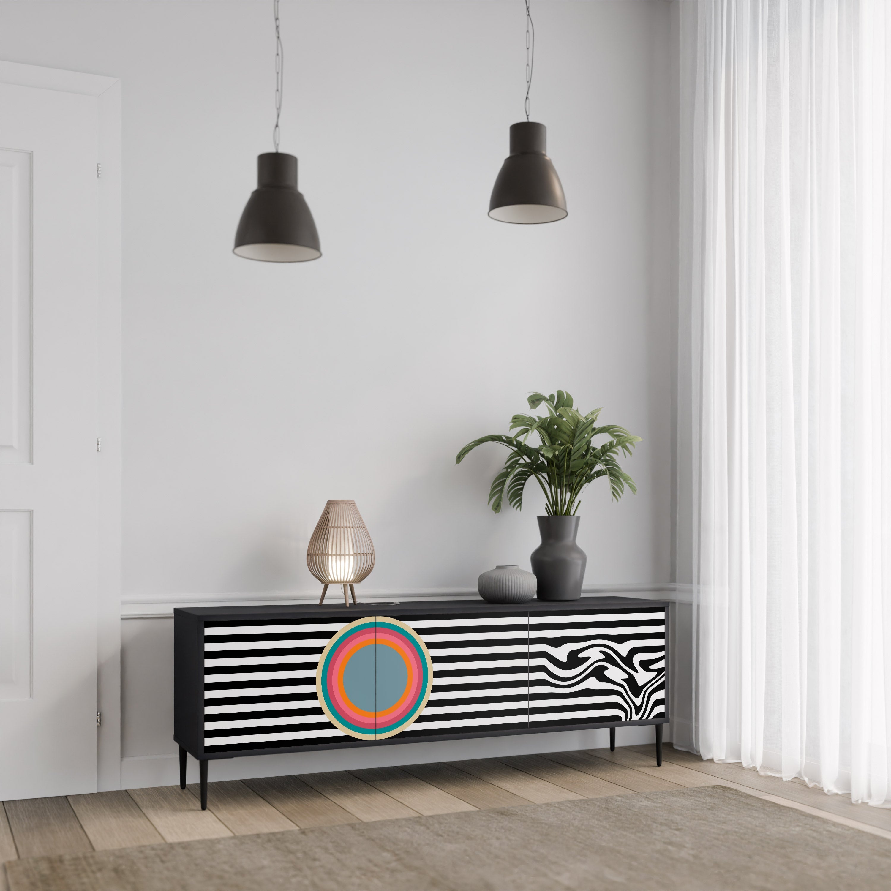 SPECTRA SHOWCASE TV-Lowboard mit 3 Türen in Schwarz