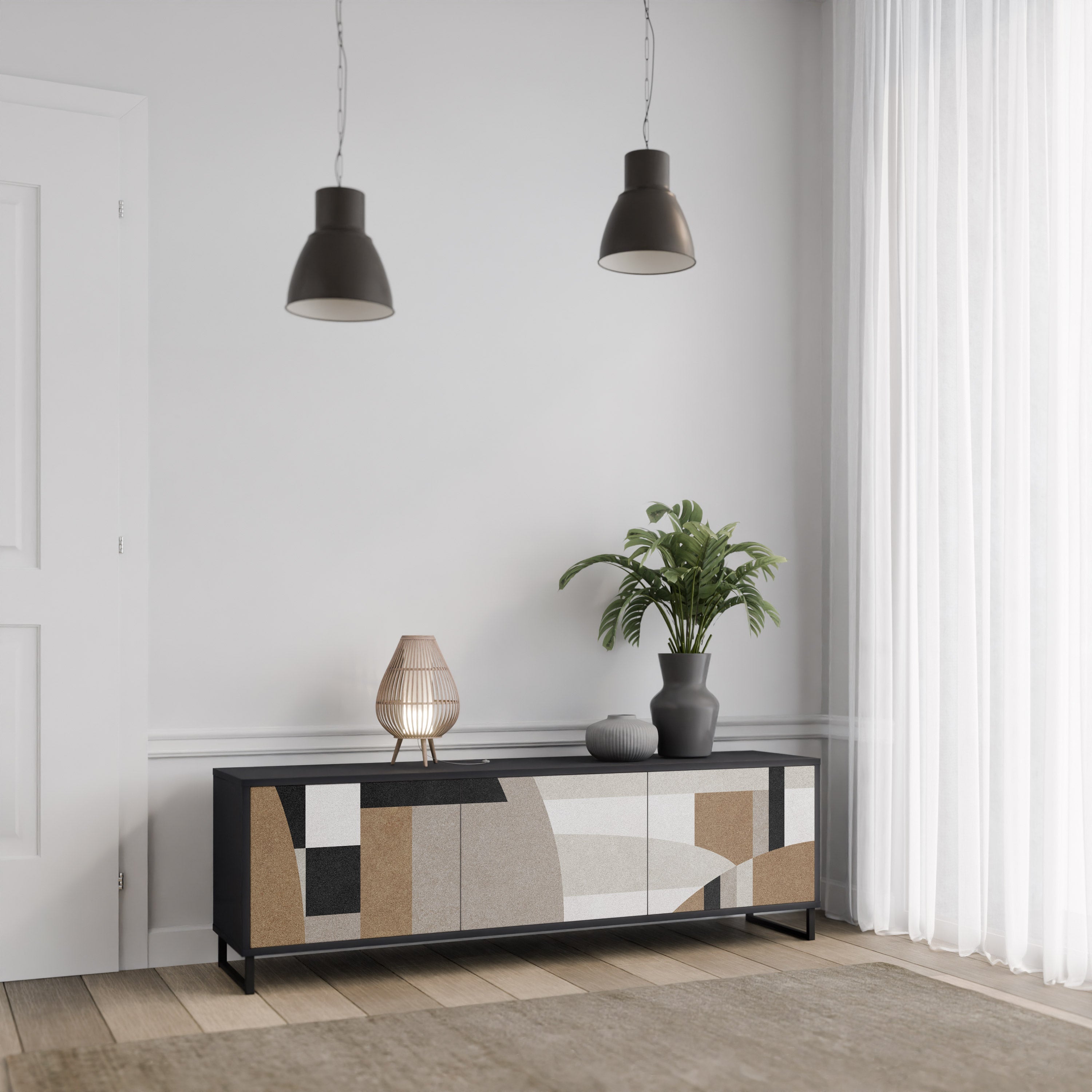 DELICATE MEMENTO TV-Lowboard mit 3 Türen in Schwarz