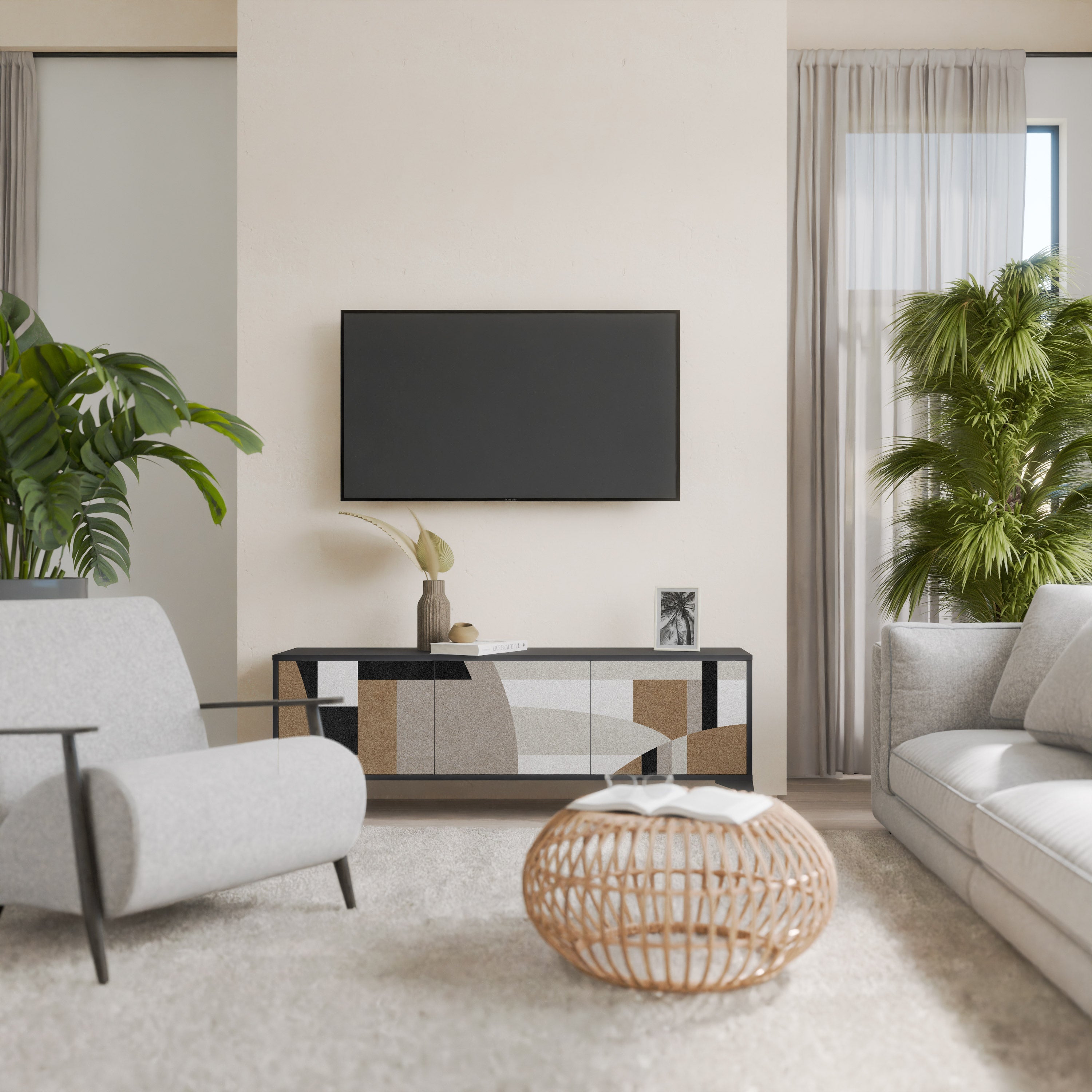 DELICATE MEMENTO TV-Lowboard mit 3 Türen in Schwarz