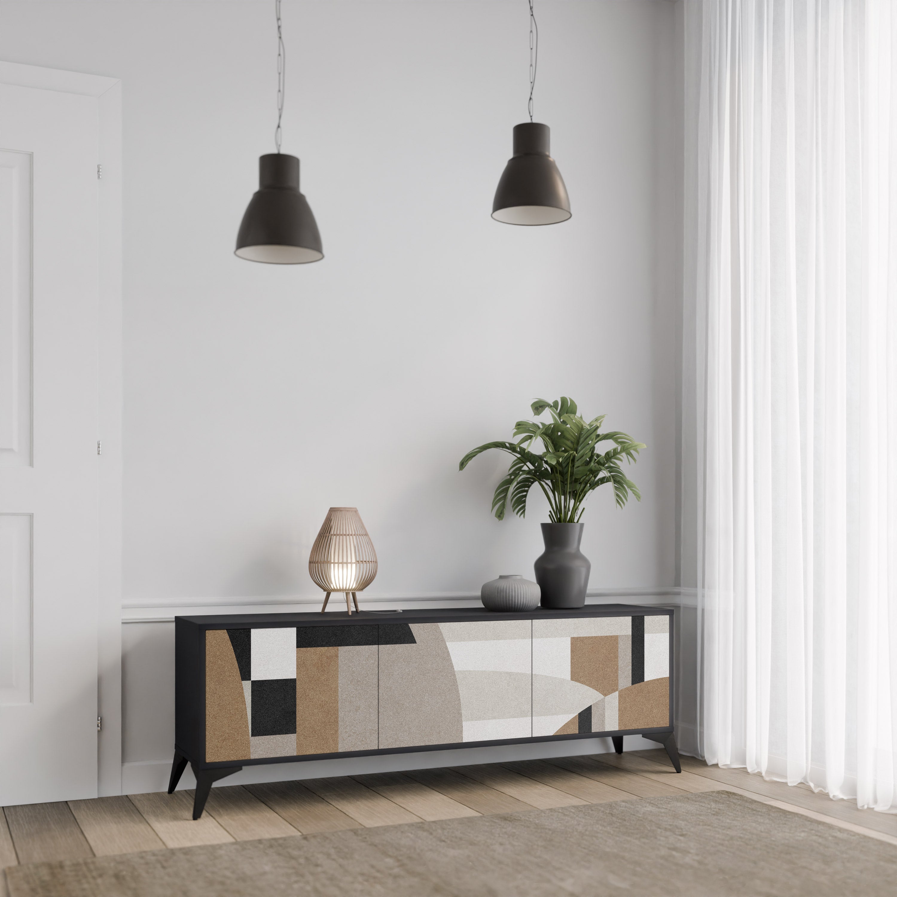 DELICATE MEMENTO TV-Lowboard mit 3 Türen in Schwarz