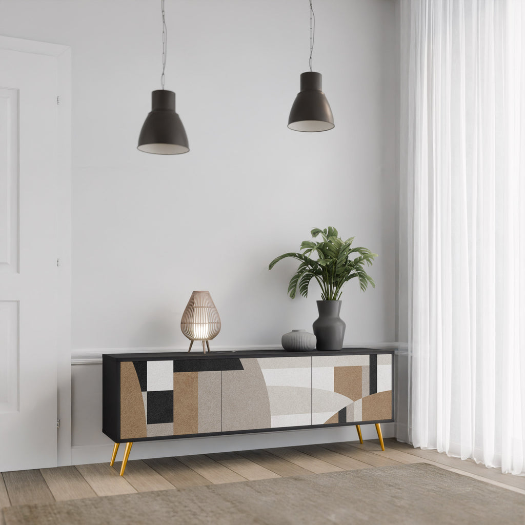 DELICATE MEMENTO TV-Lowboard mit 3 Türen in Schwarz