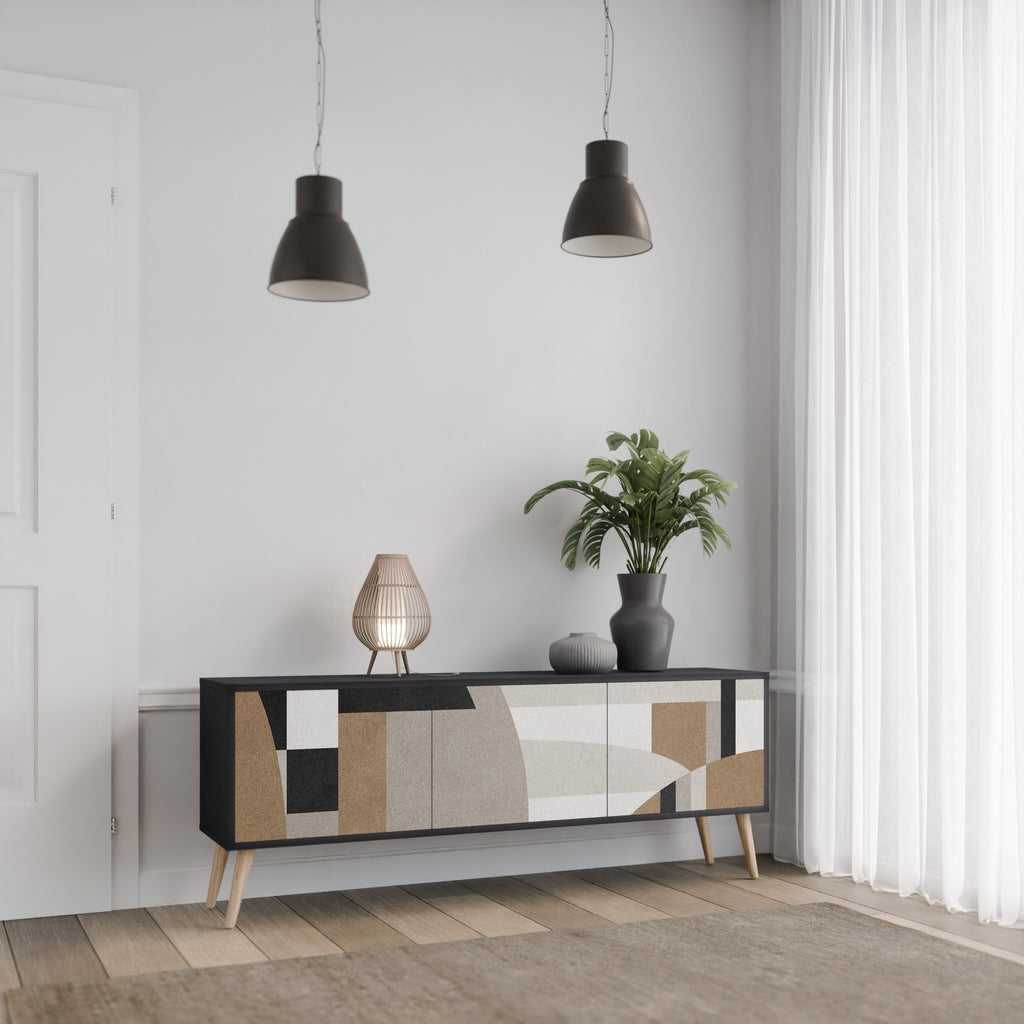 DELICATE MEMENTO TV-Lowboard mit 3 Türen in Schwarz