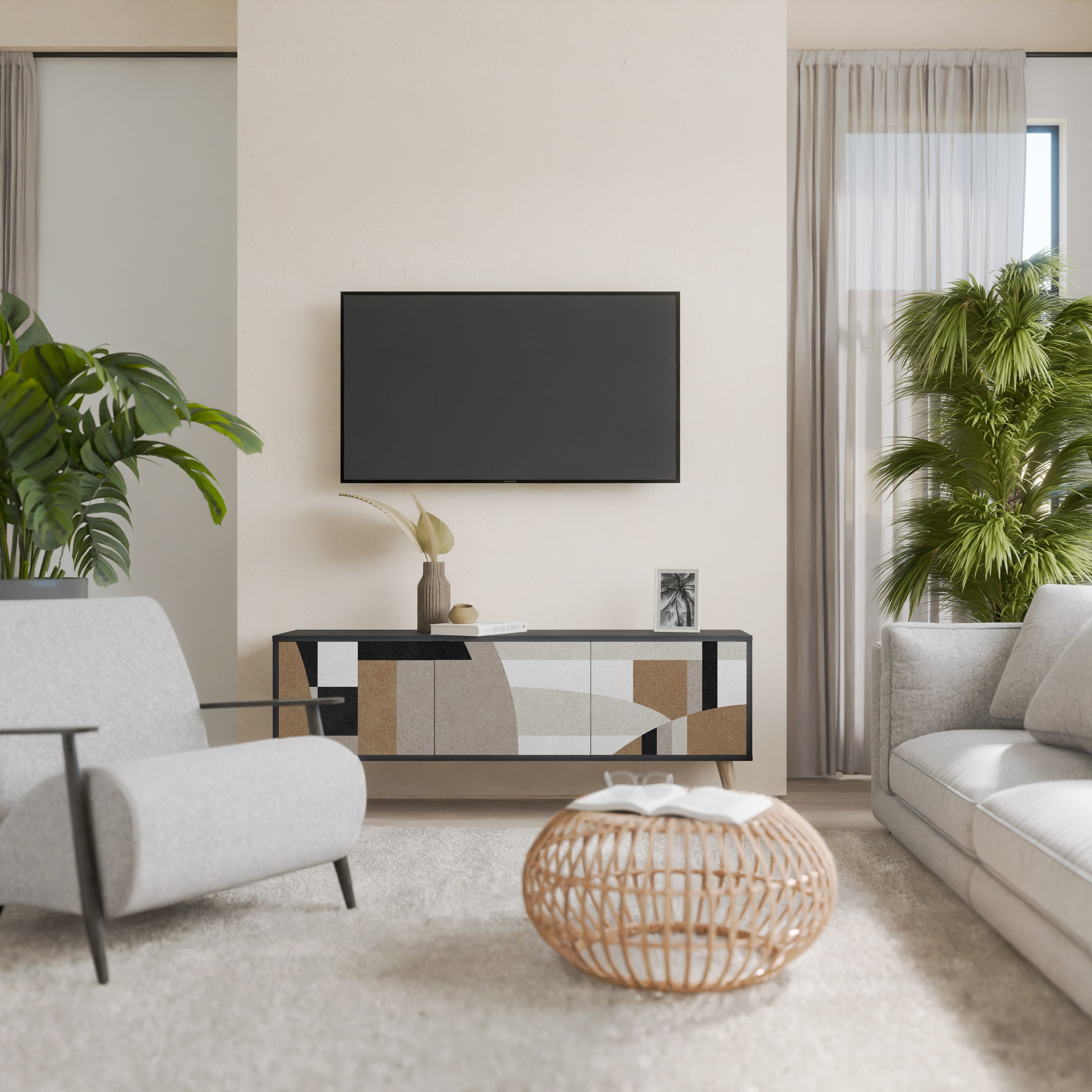 DELICATE MEMENTO TV-Lowboard mit 3 Türen in Schwarz