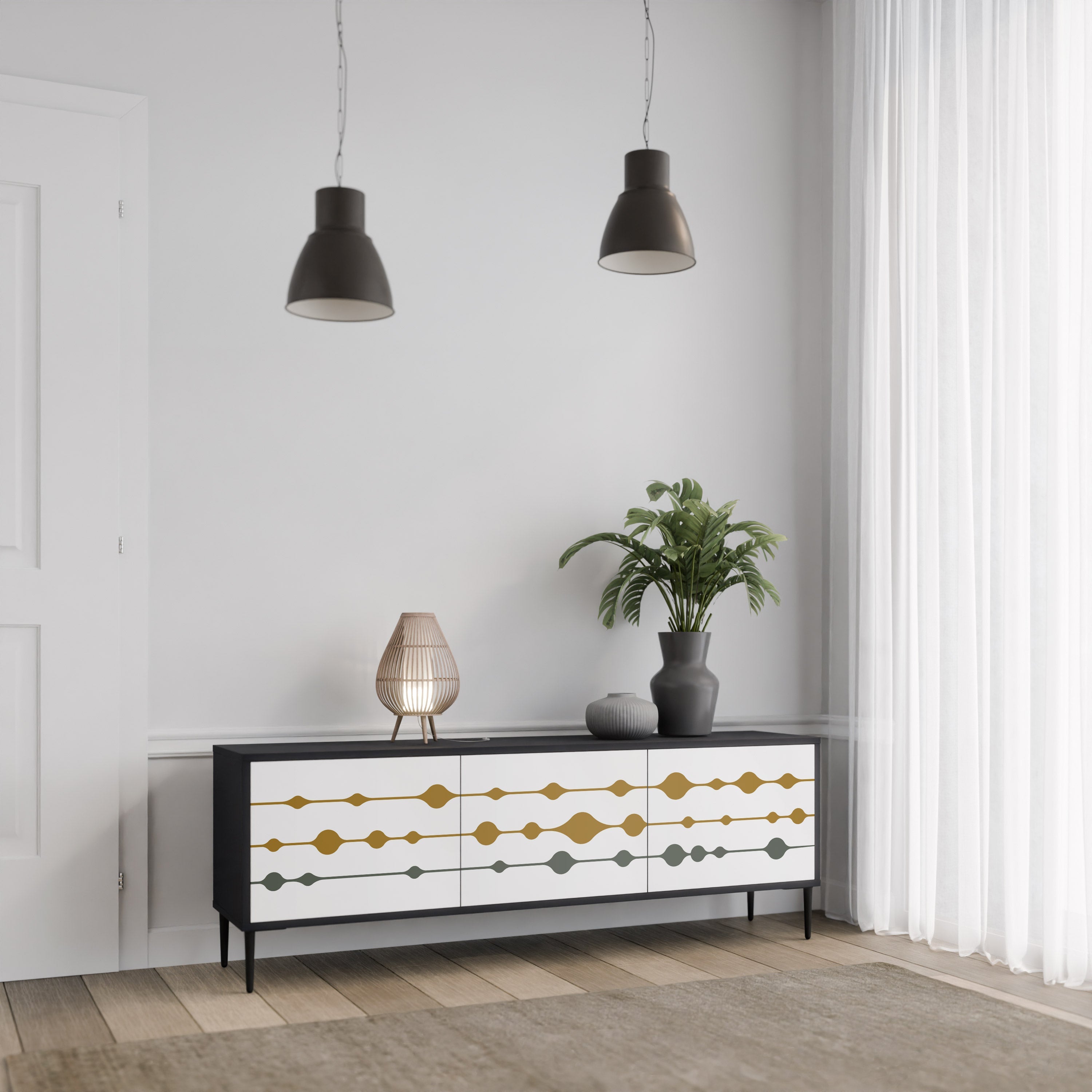 VIVID TONE TV-Lowboard mit 3 Türen in Schwarz