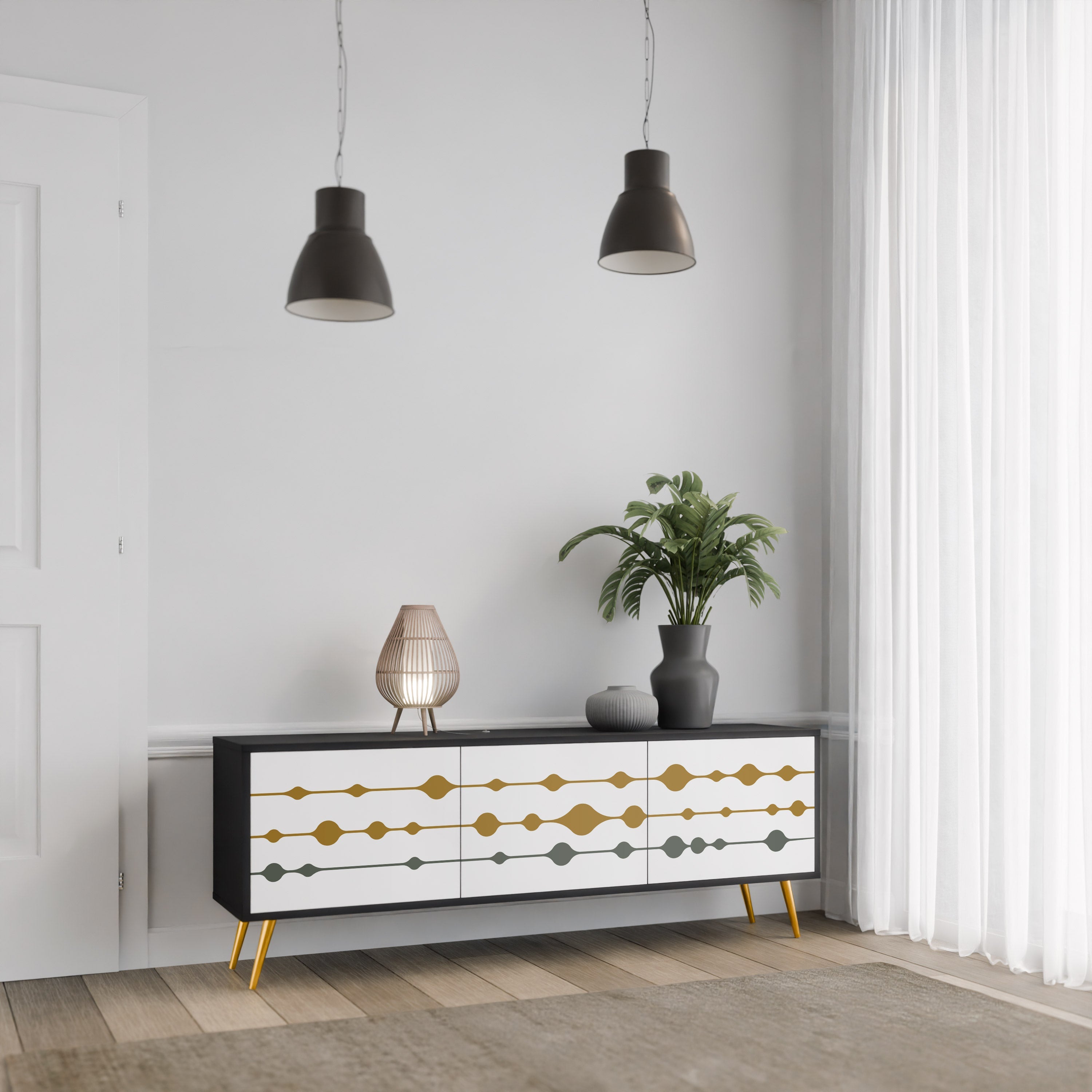 VIVID TONE TV-Lowboard mit 3 Türen in Schwarz