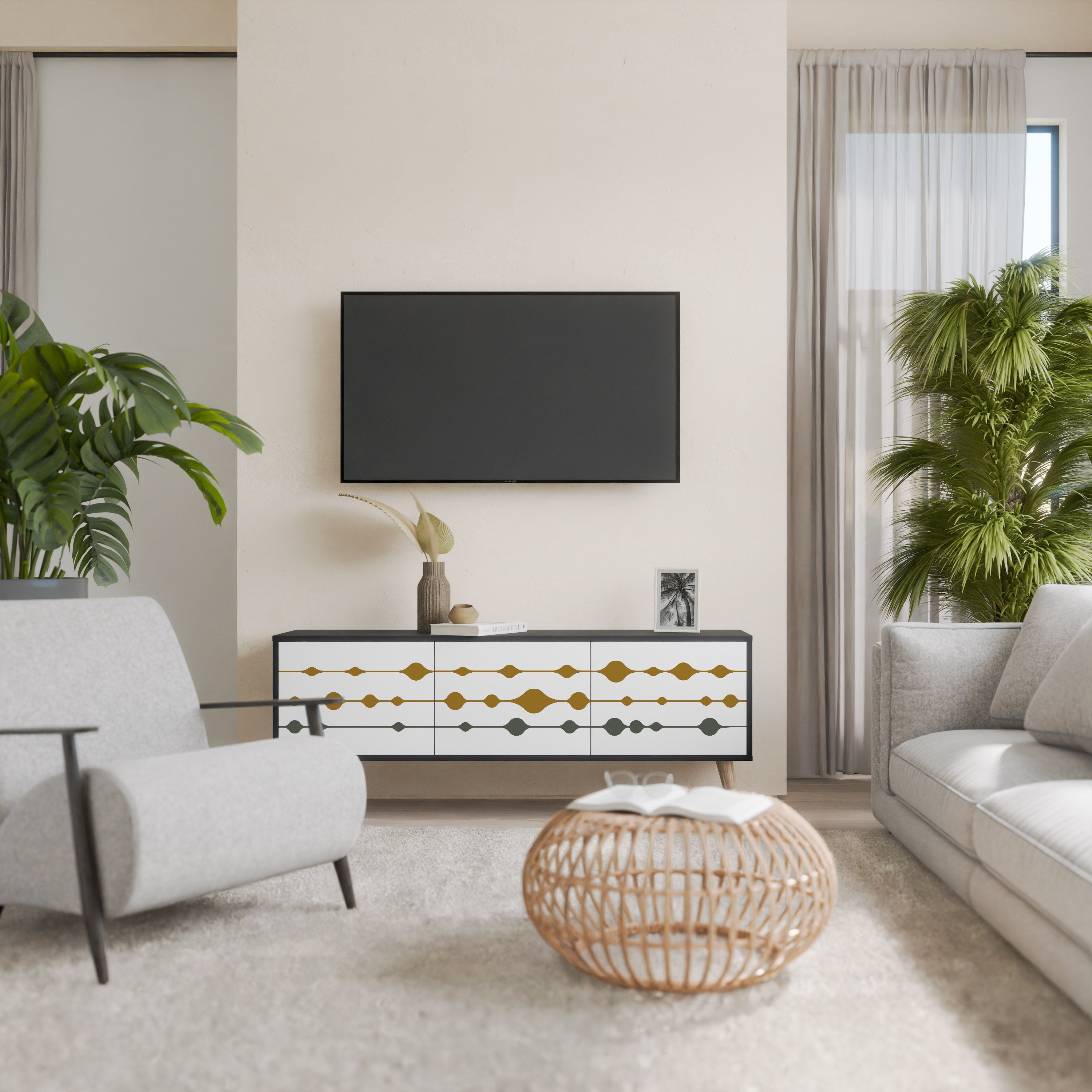 VIVID TONE TV-Lowboard mit 3 Türen in Schwarz