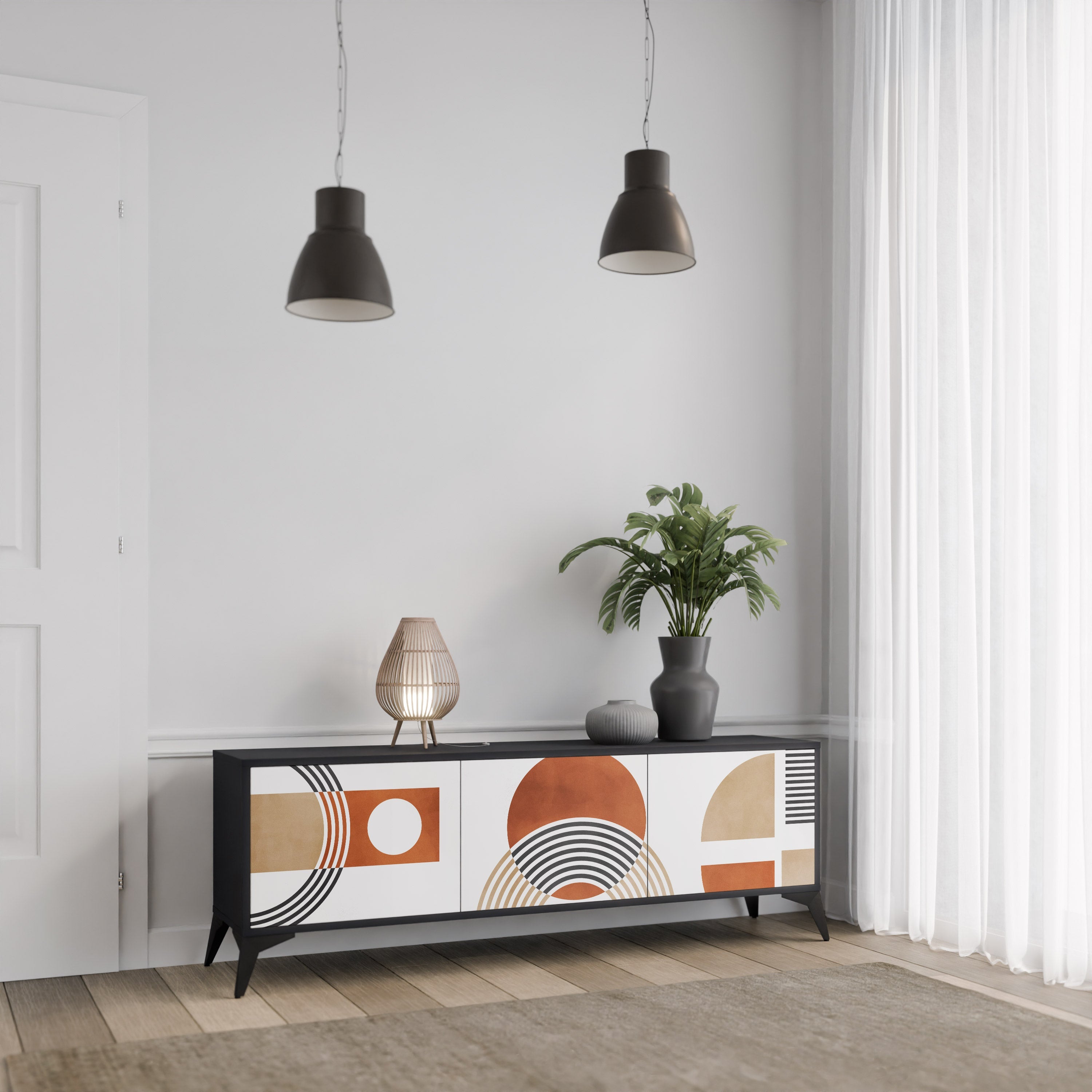 CIRCLE RHYTM 3-Door TV Stand in Black Finish