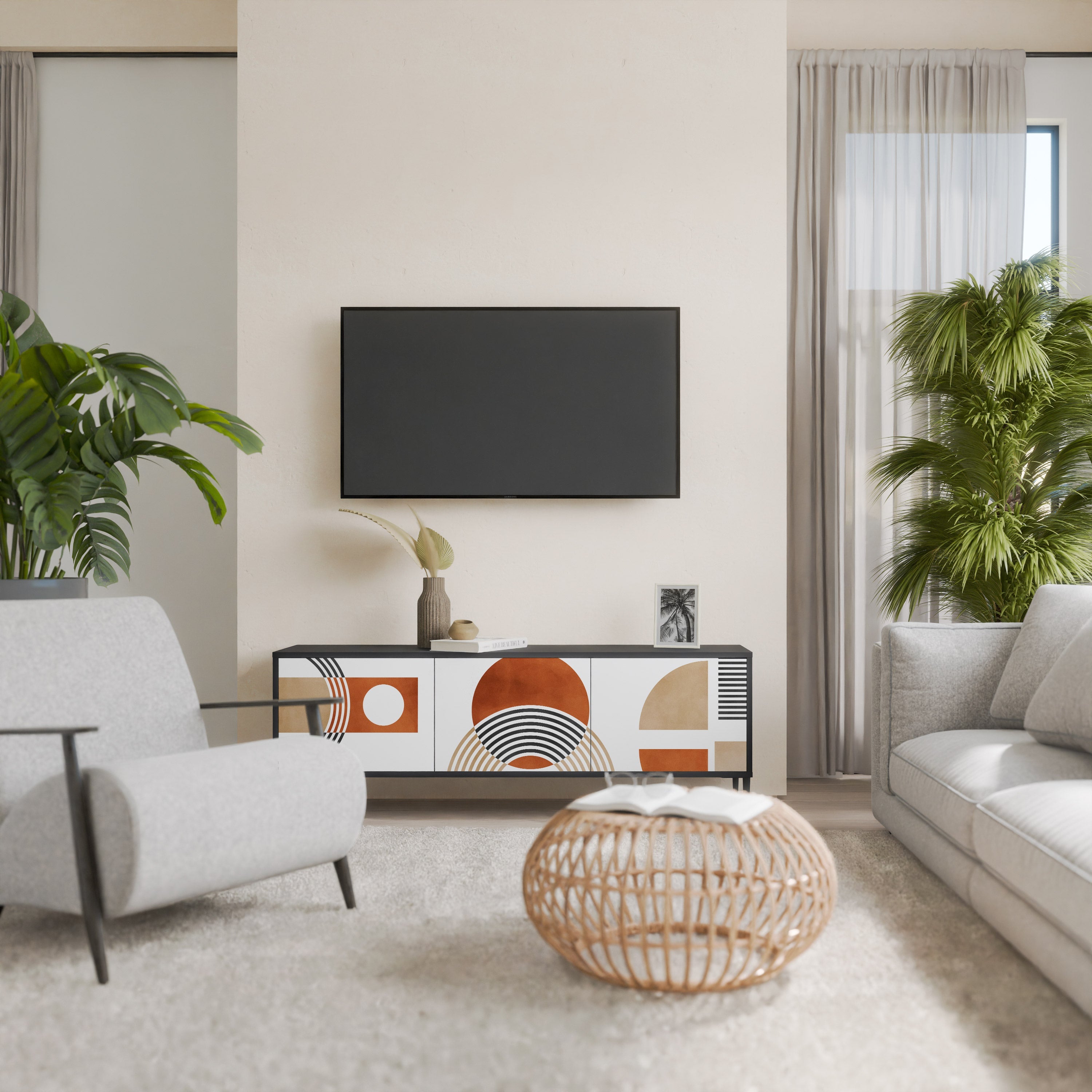 CIRCLE RHYTM TV-Lowboard mit 3 Türen in Schwarz