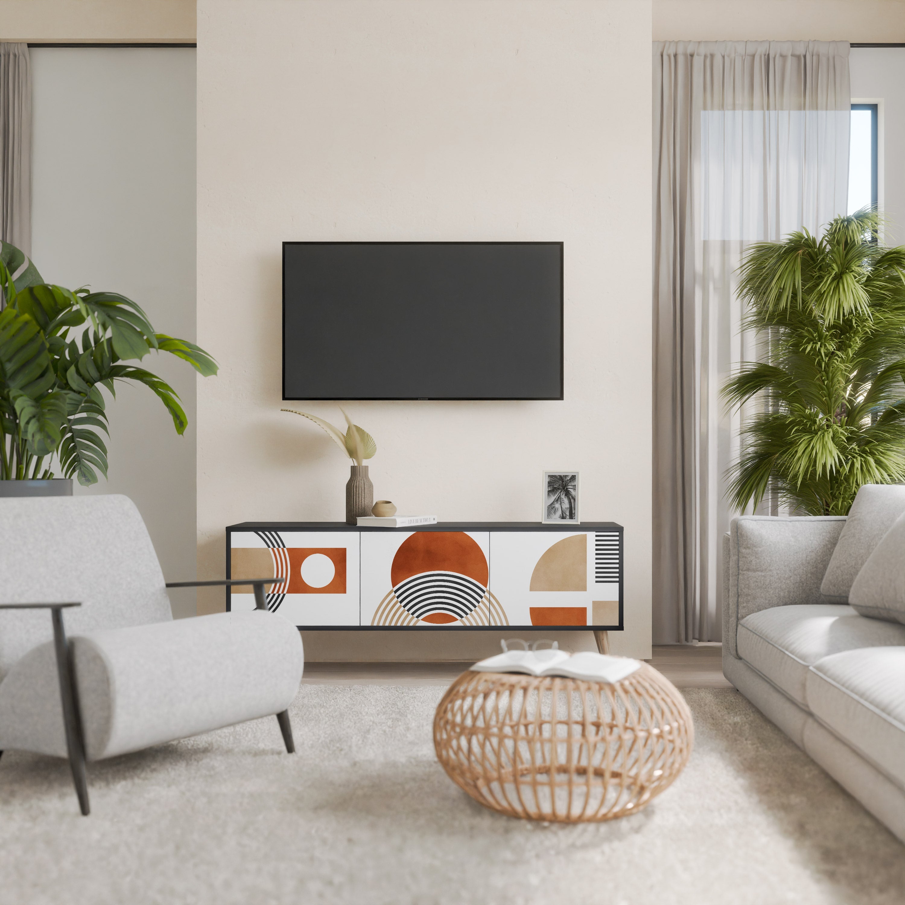 CIRCLE RHYTM 3-Door TV Stand in Black Finish