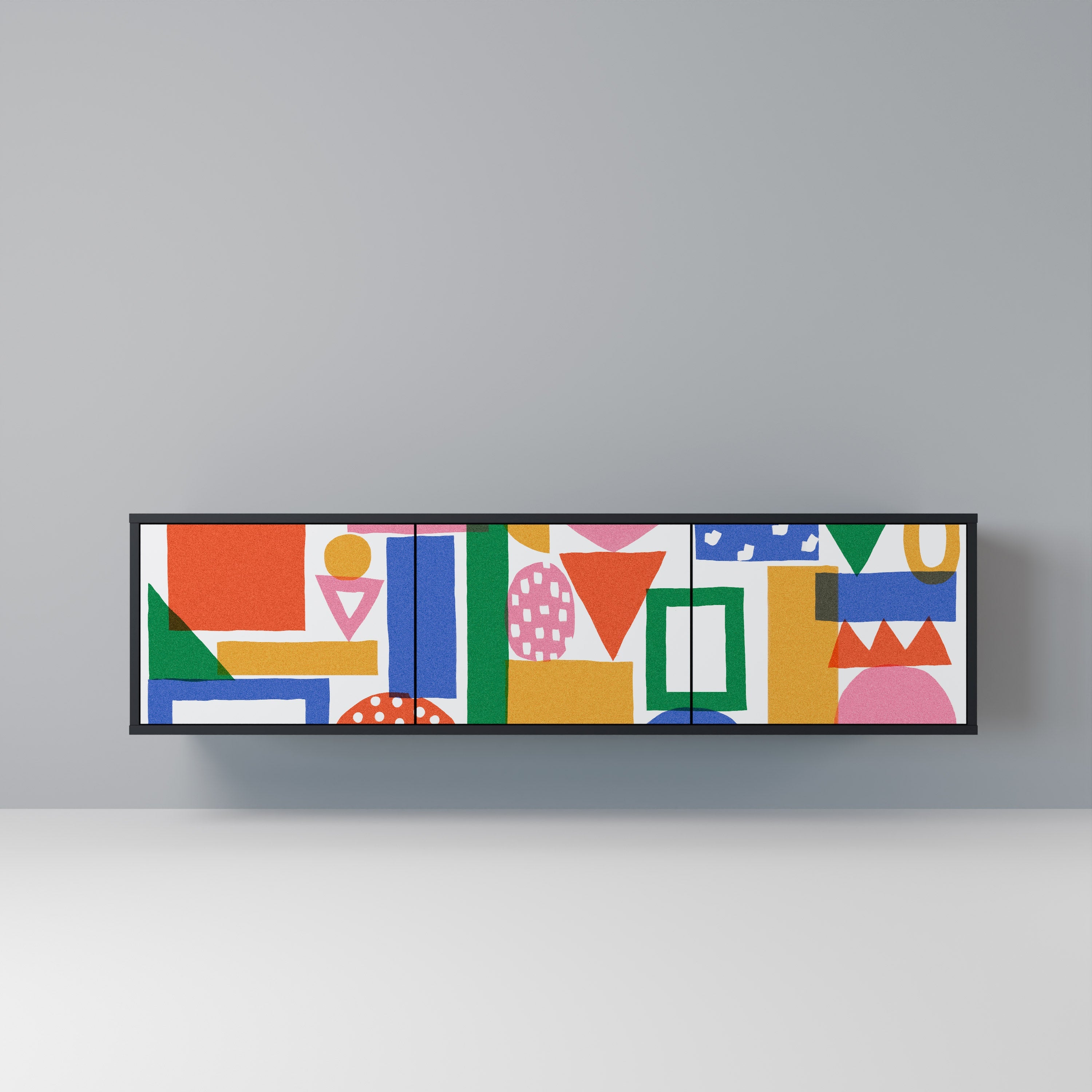 GEOMETRIC GLIMMER TV-Lowboard mit 3 Türen in Schwarz