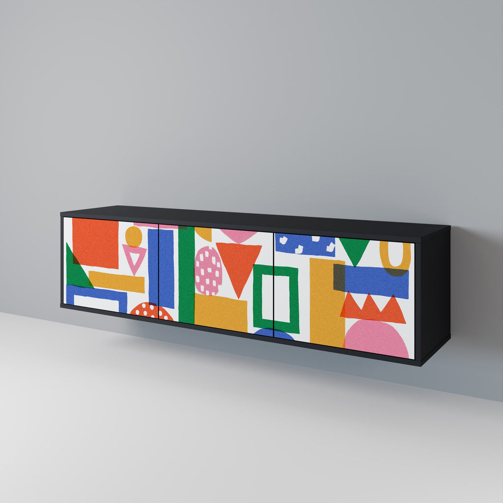 GEOMETRIC GLIMMER TV-Lowboard mit 3 Türen in Schwarz