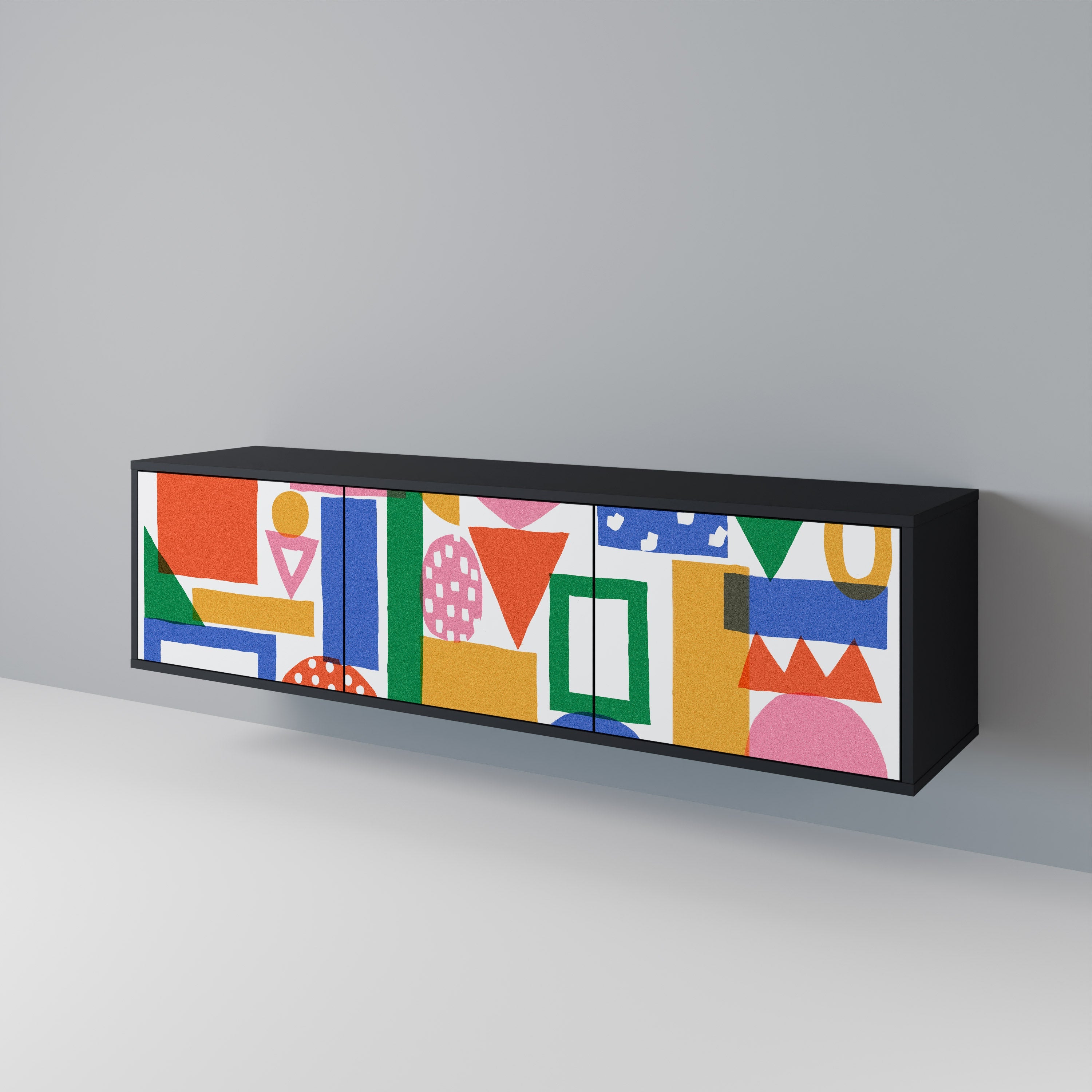 GEOMETRIC GLIMMER TV-Lowboard mit 3 Türen in Schwarz