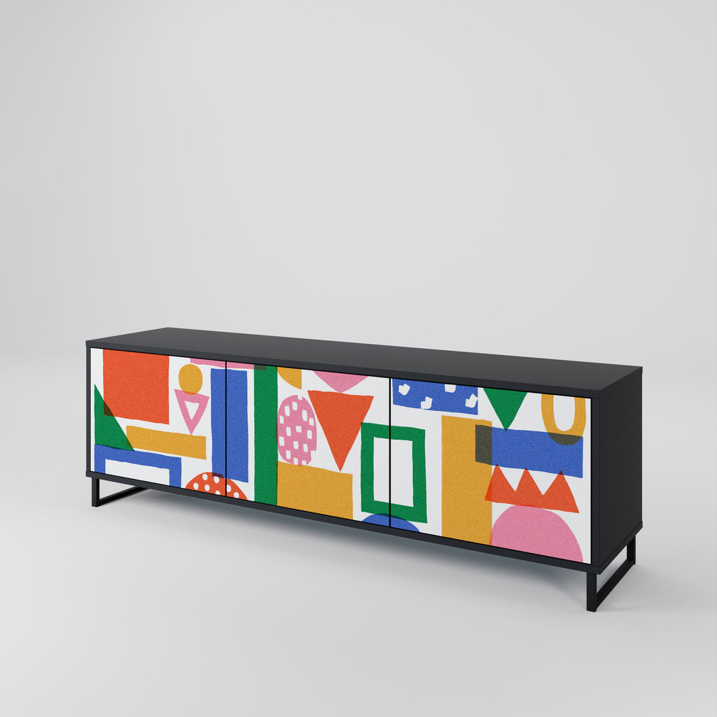 GEOMETRIC GLIMMER TV-Lowboard mit 3 Türen in Schwarz