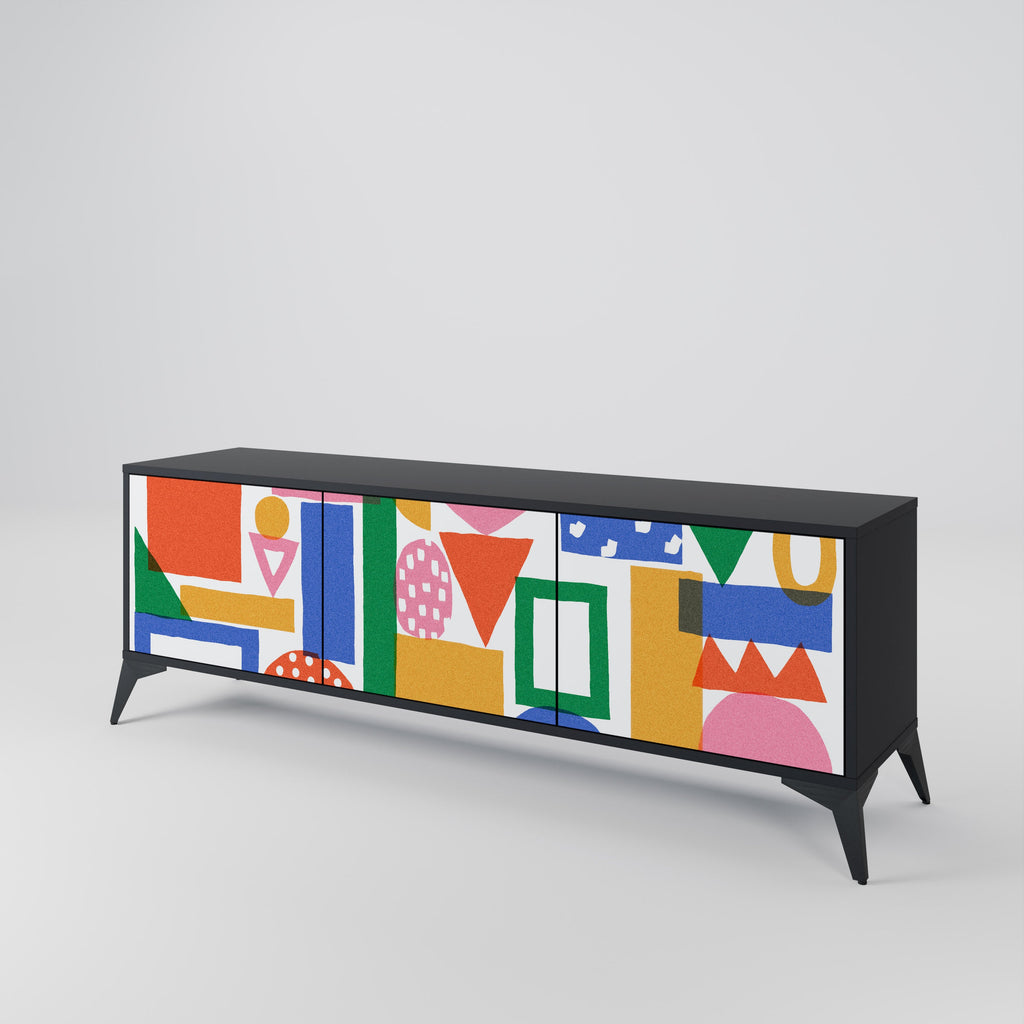 GEOMETRIC GLIMMER TV-Lowboard mit 3 Türen in Schwarz