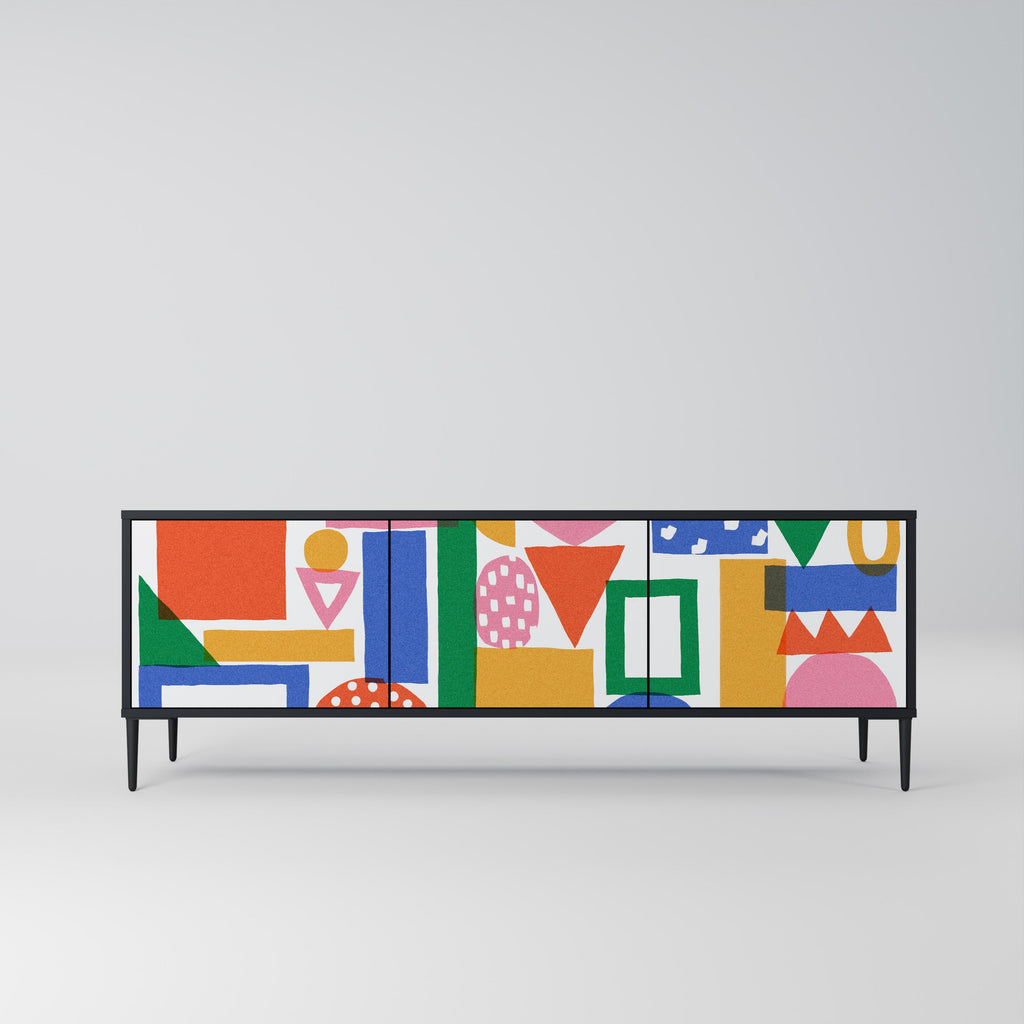 GEOMETRIC GLIMMER TV-Lowboard mit 3 Türen in Schwarz