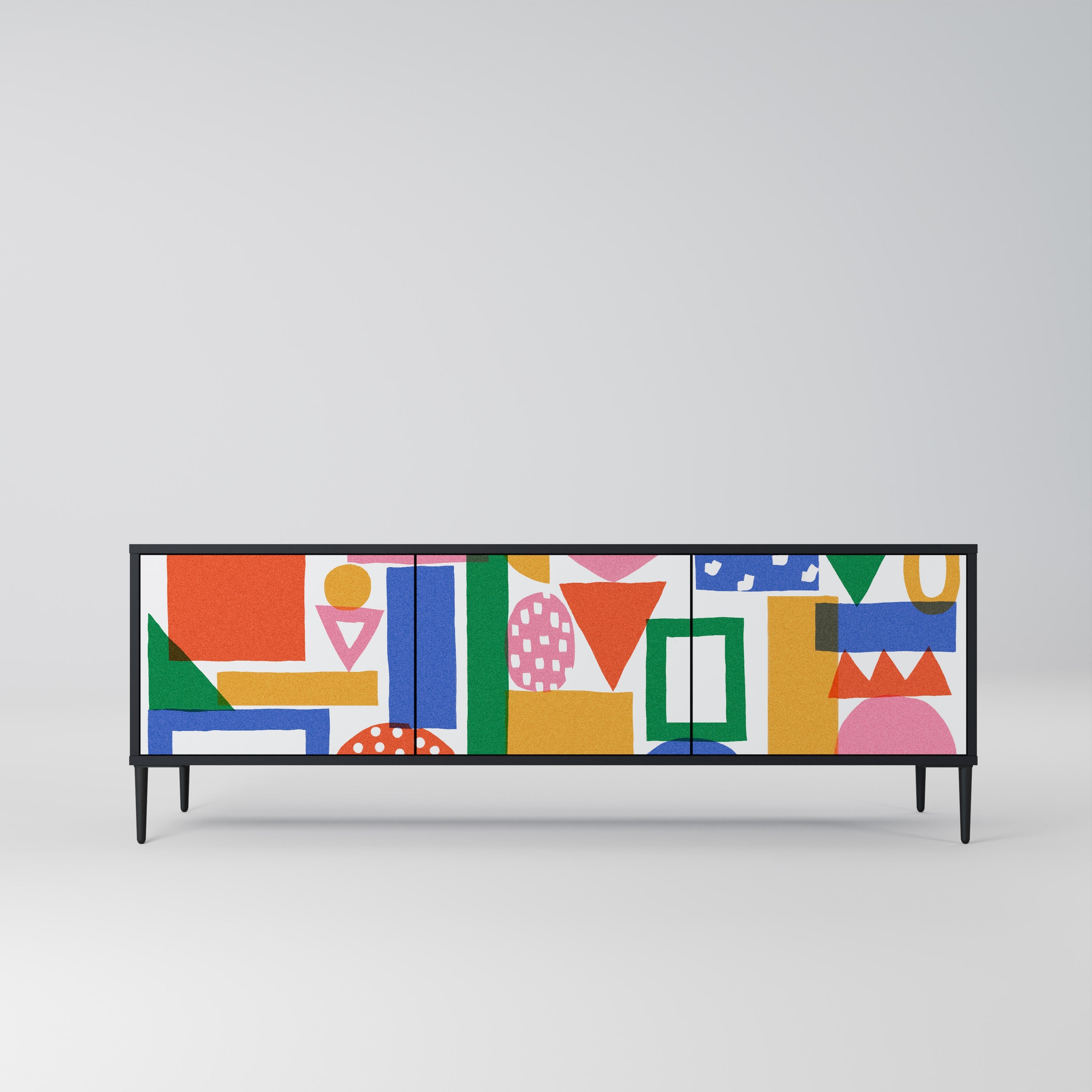 GEOMETRIC GLIMMER TV-Lowboard mit 3 Türen in Schwarz