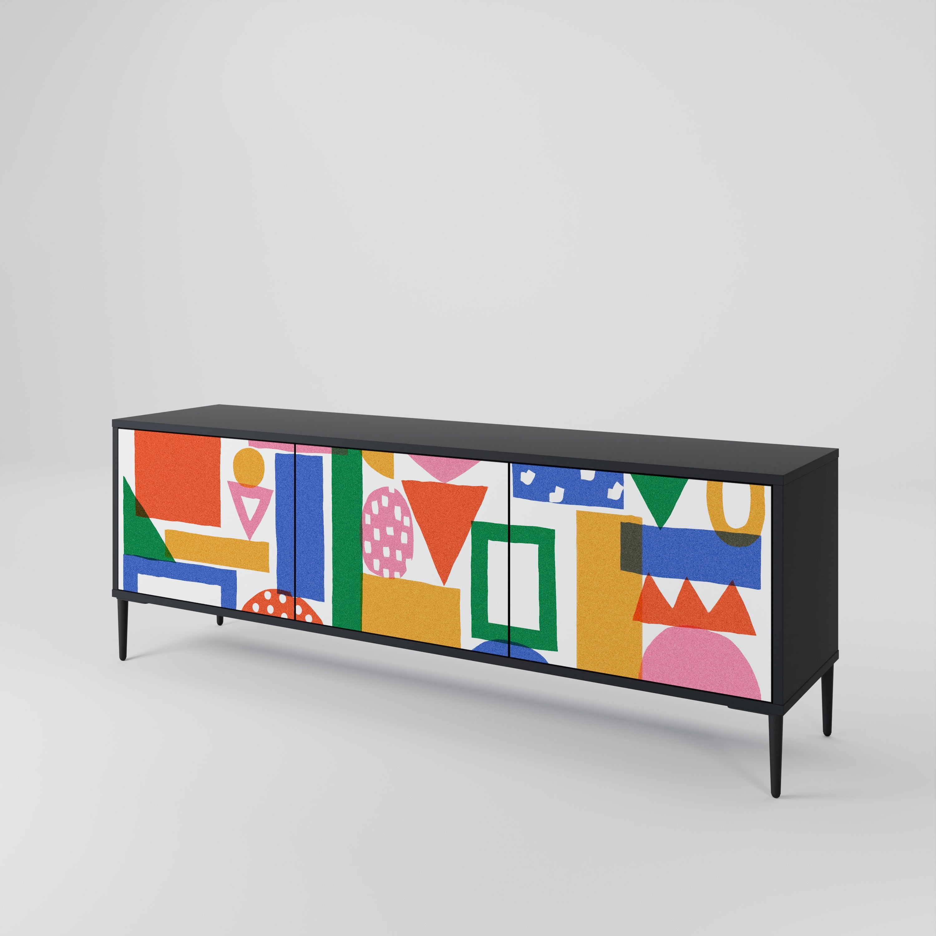 GEOMETRIC GLIMMER TV-Lowboard mit 3 Türen in Schwarz