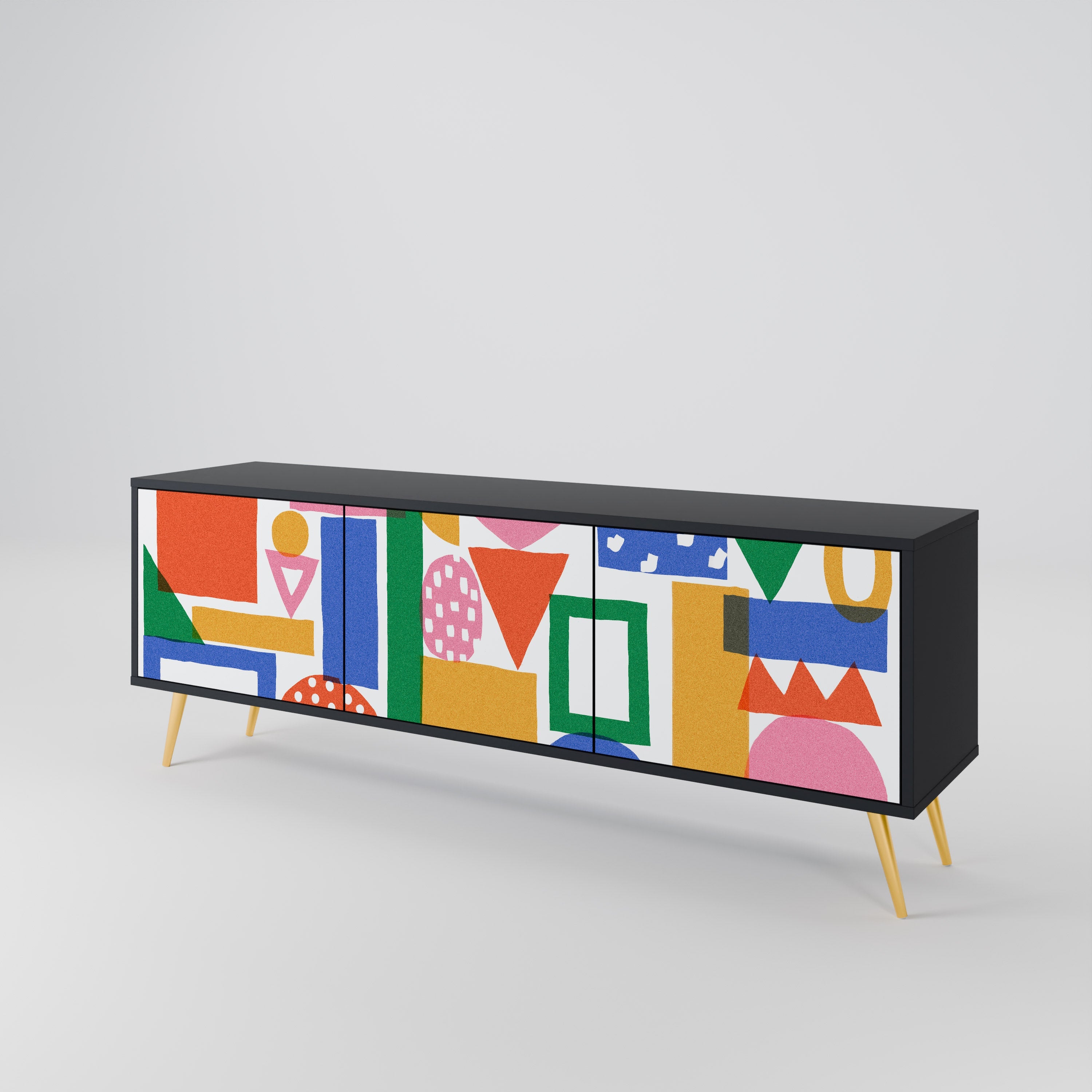 GEOMETRIC GLIMMER TV-Lowboard mit 3 Türen in Schwarz