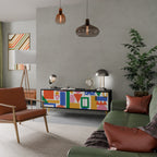 GEOMETRIC GLIMMER TV-Lowboard mit 3 Türen in Schwarz