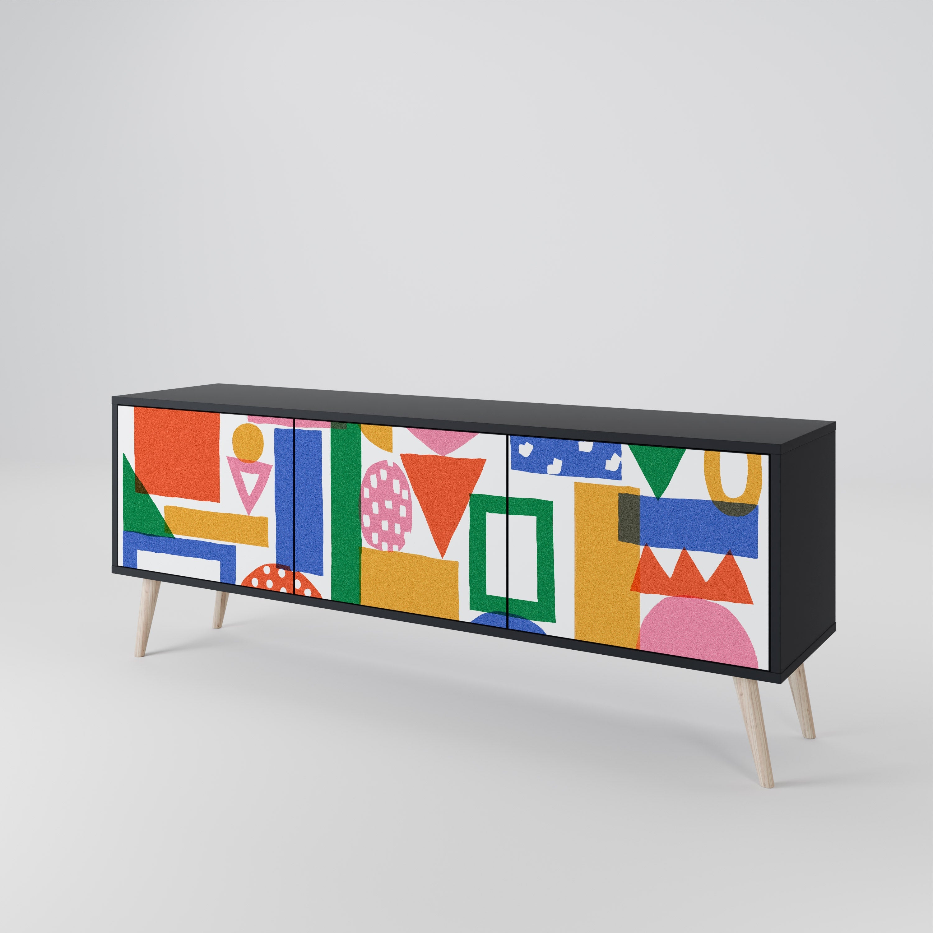 GEOMETRIC GLIMMER TV-Lowboard mit 3 Türen in Schwarz