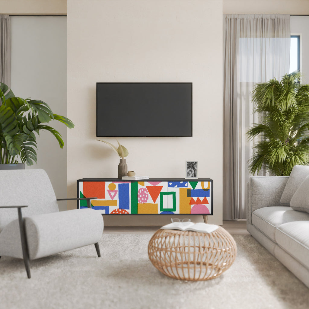 GEOMETRIC GLIMMER TV-Lowboard mit 3 Türen in Schwarz