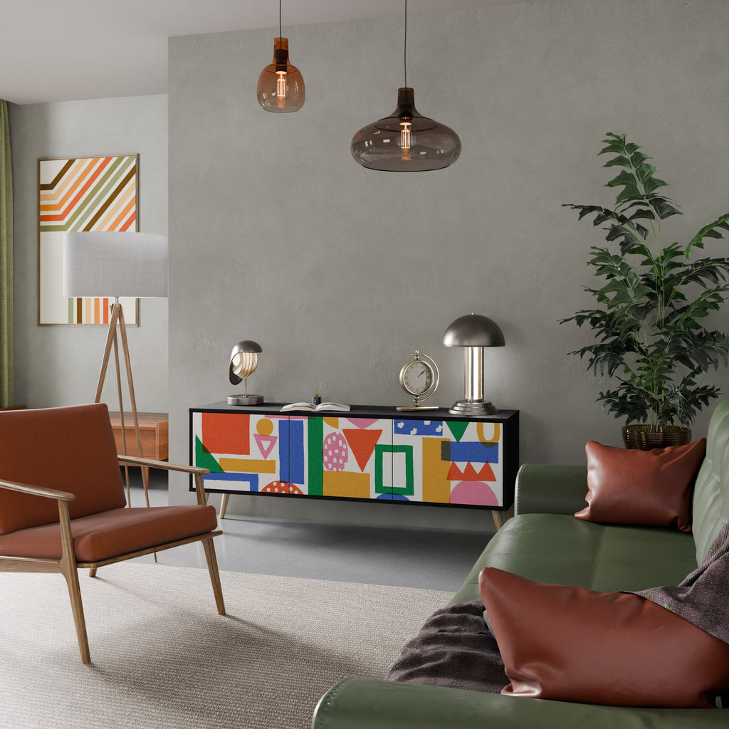 GEOMETRIC GLIMMER TV-Lowboard mit 3 Türen in Schwarz