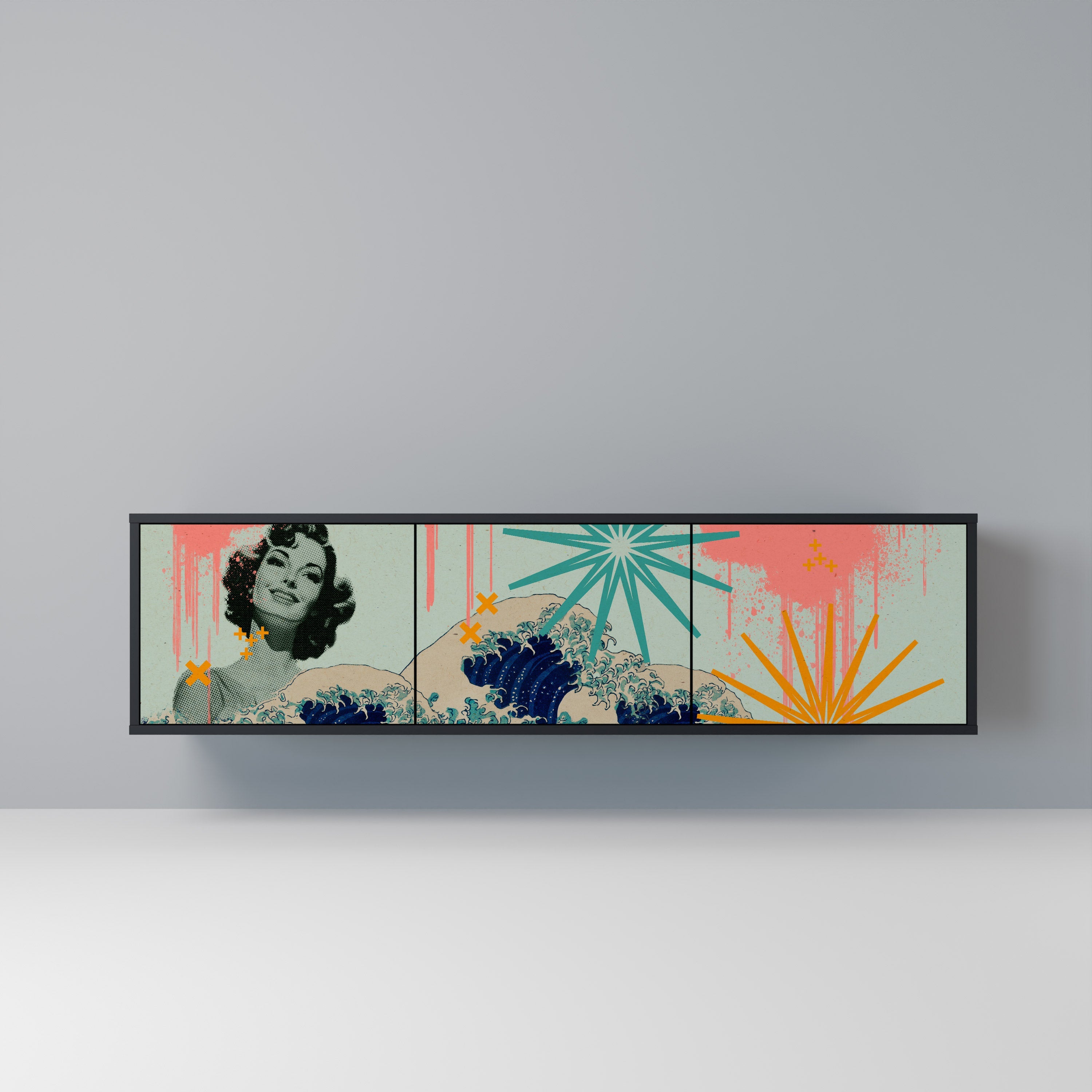 KANAGAWA BEAUTY TV-Lowboard mit 3 Türen in Schwarz