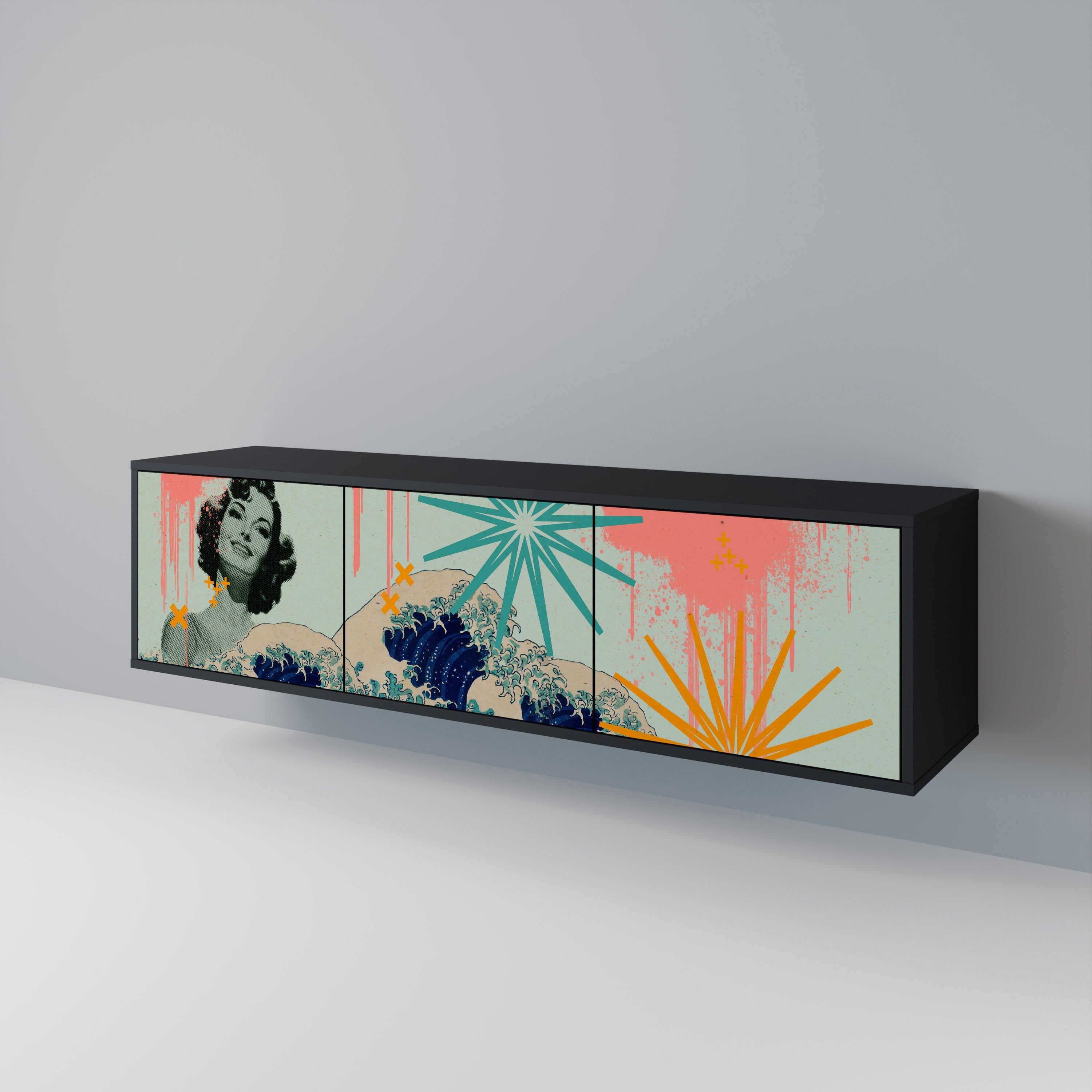 KANAGAWA BEAUTY TV-Lowboard mit 3 Türen in Schwarz