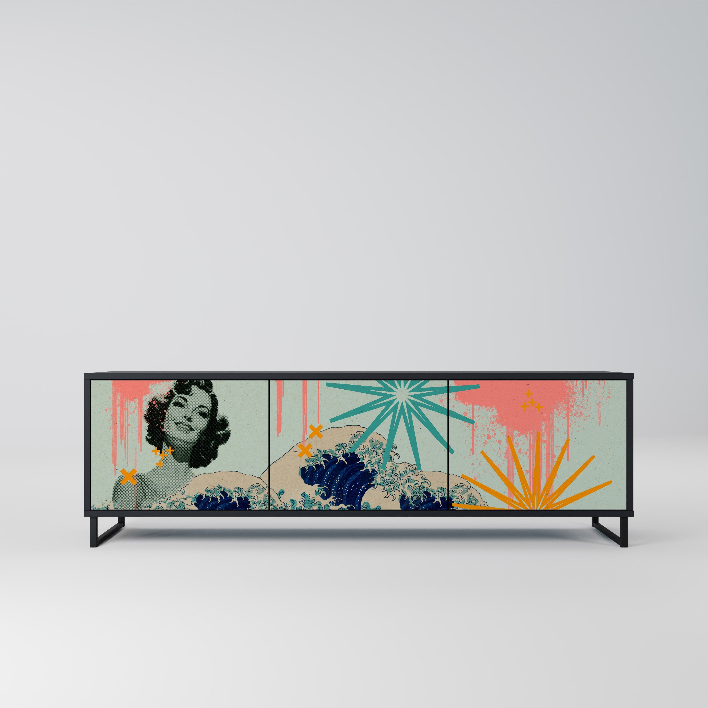 KANAGAWA BEAUTY TV-Lowboard mit 3 Türen in Schwarz