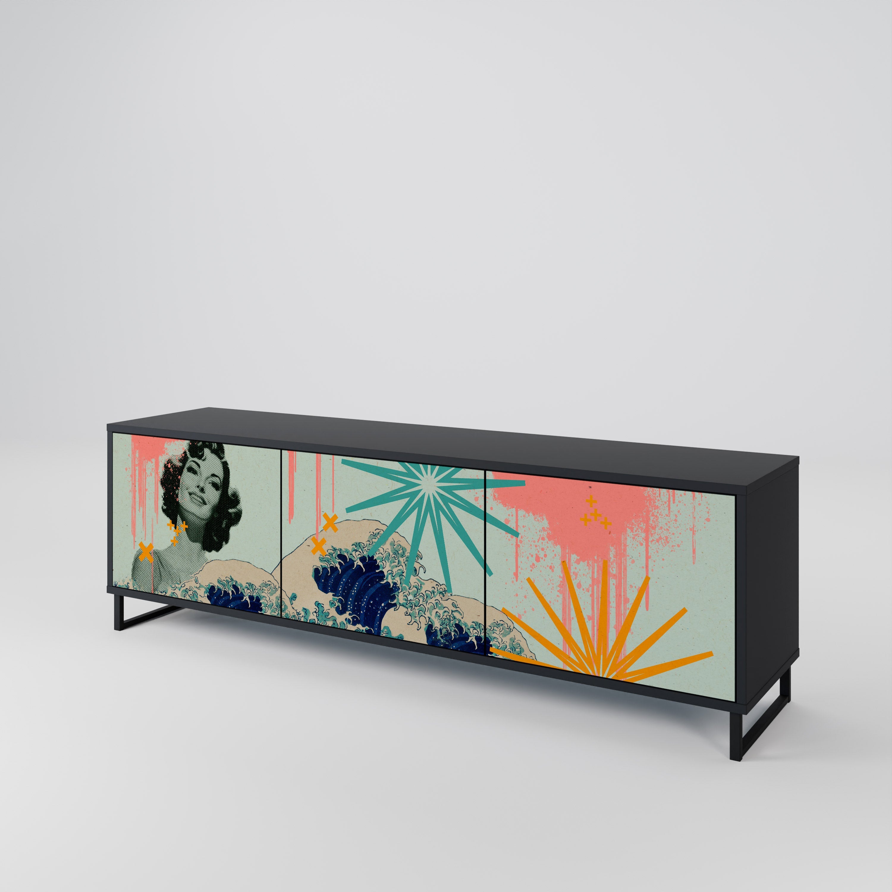 KANAGAWA BEAUTY TV-Lowboard mit 3 Türen in Schwarz