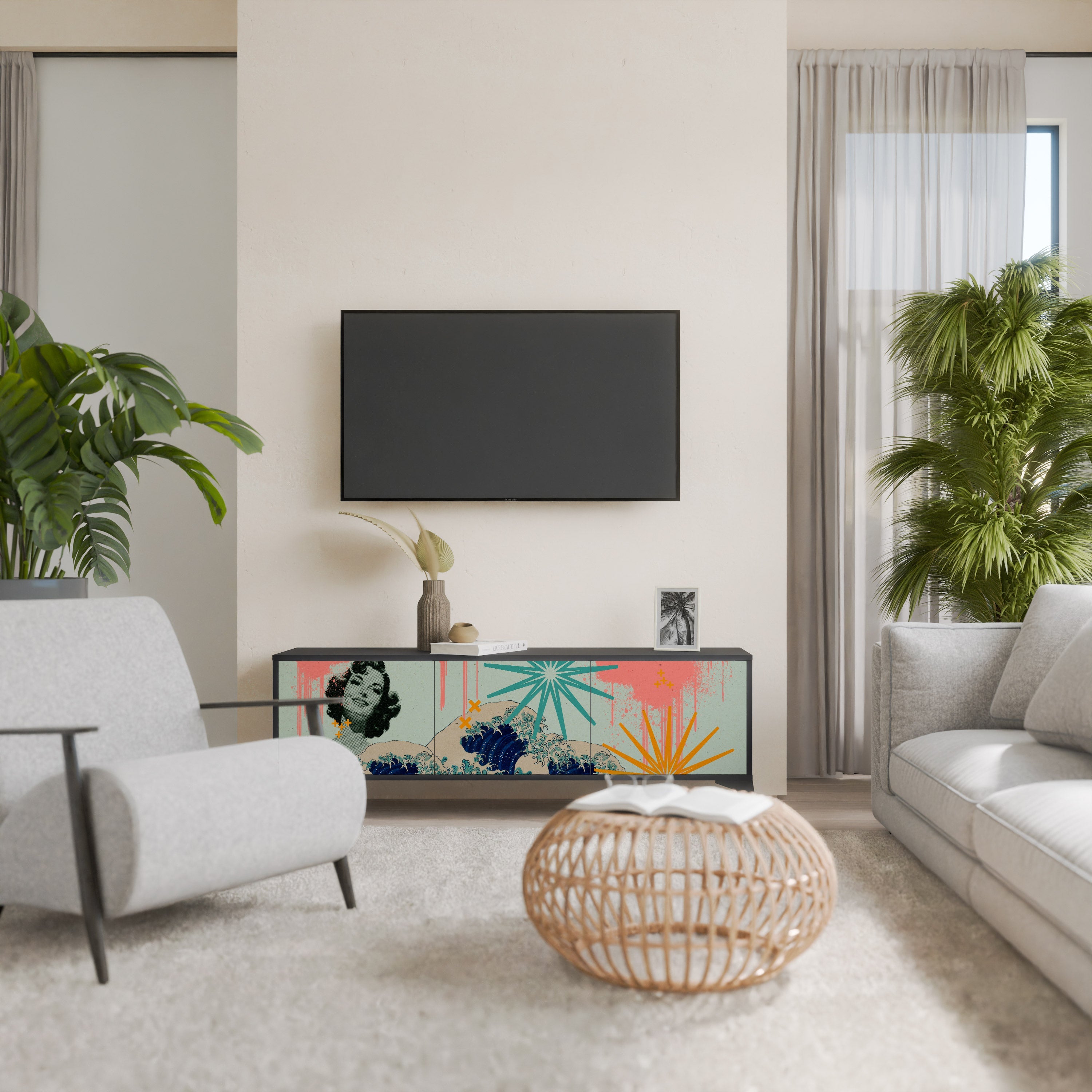 KANAGAWA BEAUTY TV-Lowboard mit 3 Türen in Schwarz